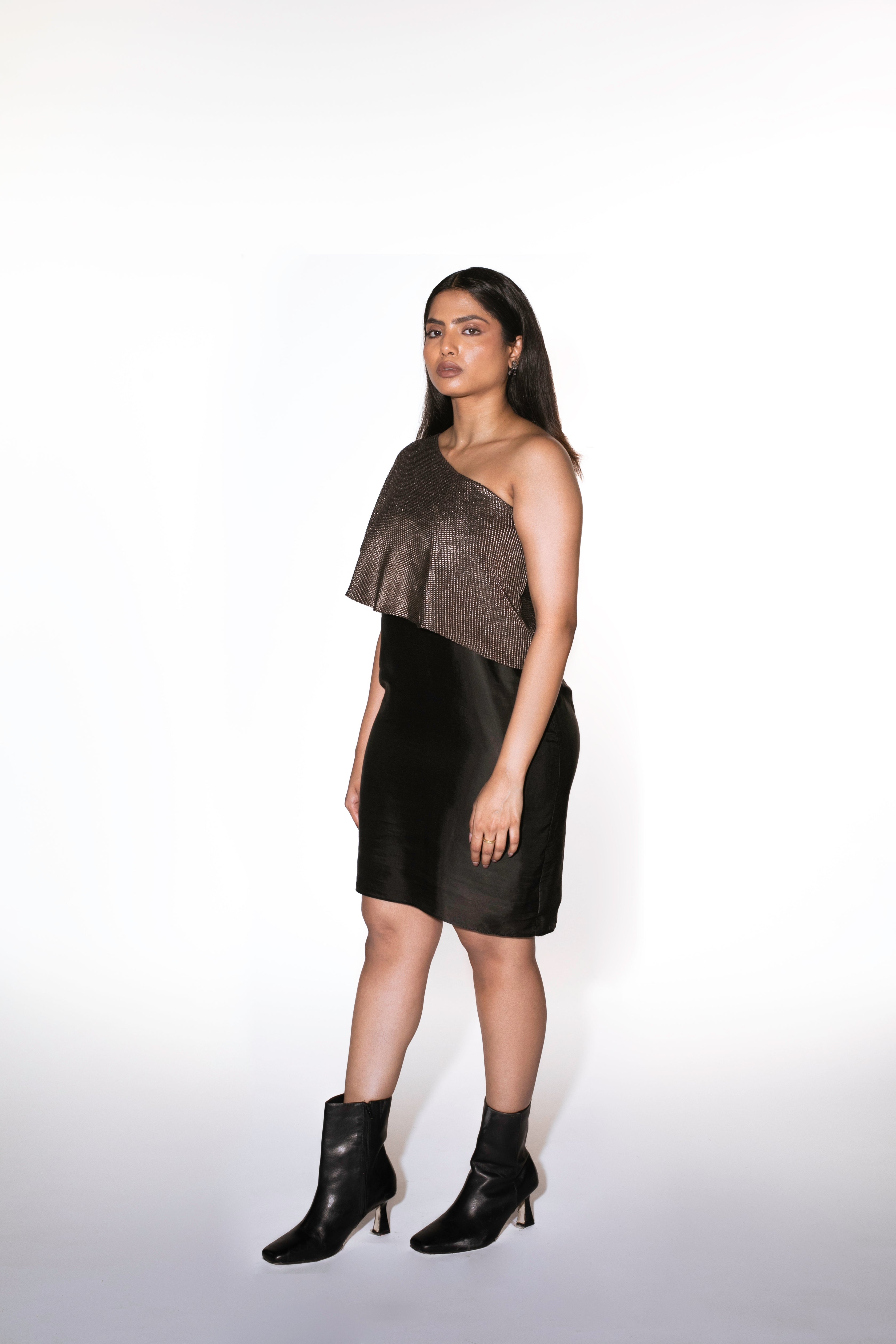 One Shoulder Metallic Dress