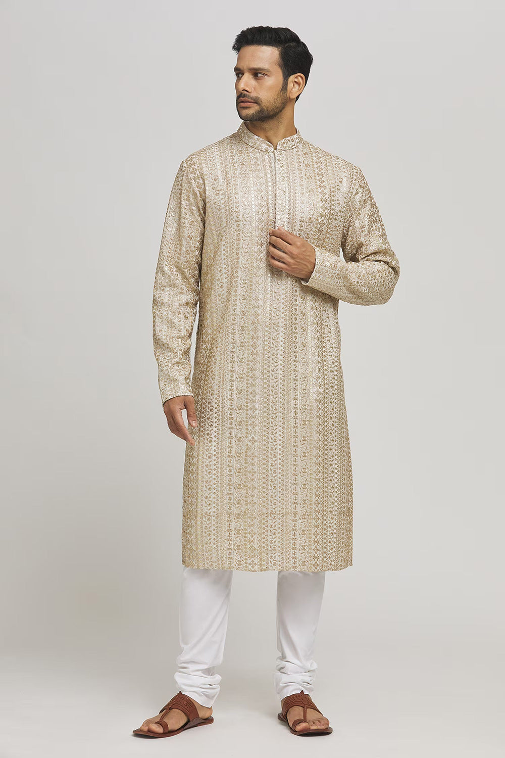 Rajaji Embroidered Cotton Kurta & Churidar Set