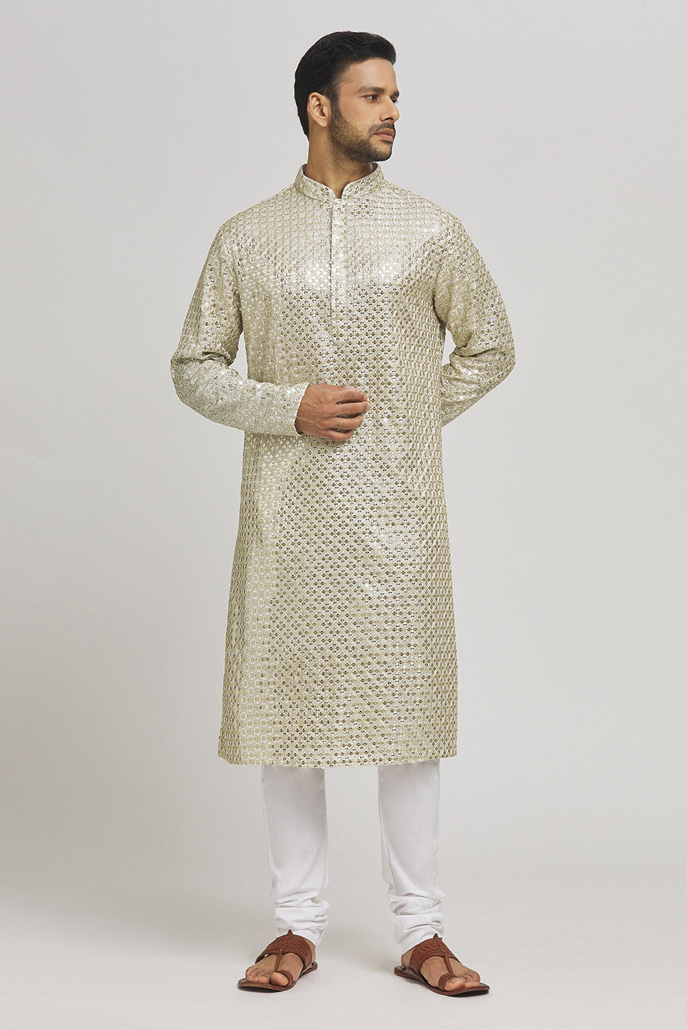 Swarna Embroidered Cotton Kurta & Churidar Set