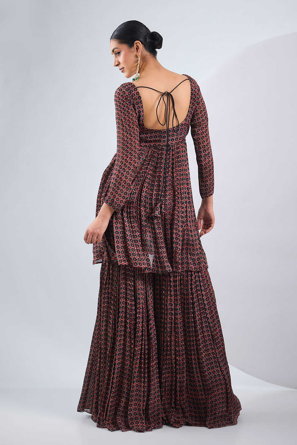 Black chinon silkanarkali sharara set