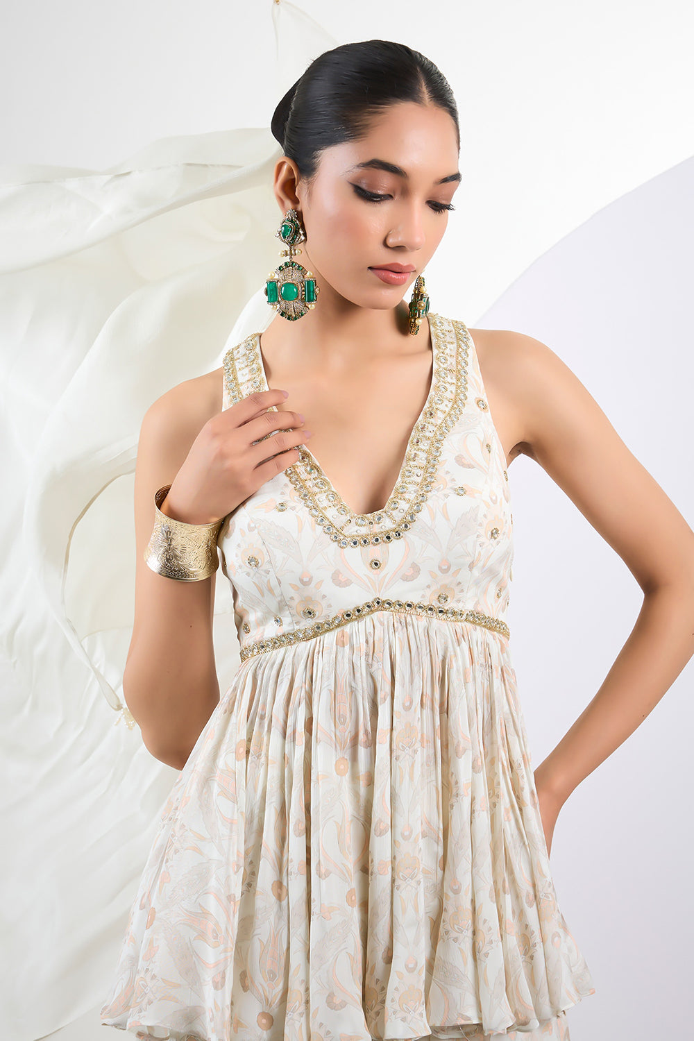 Printed chinon chiffon ivory sharara set with chinon Dupatta