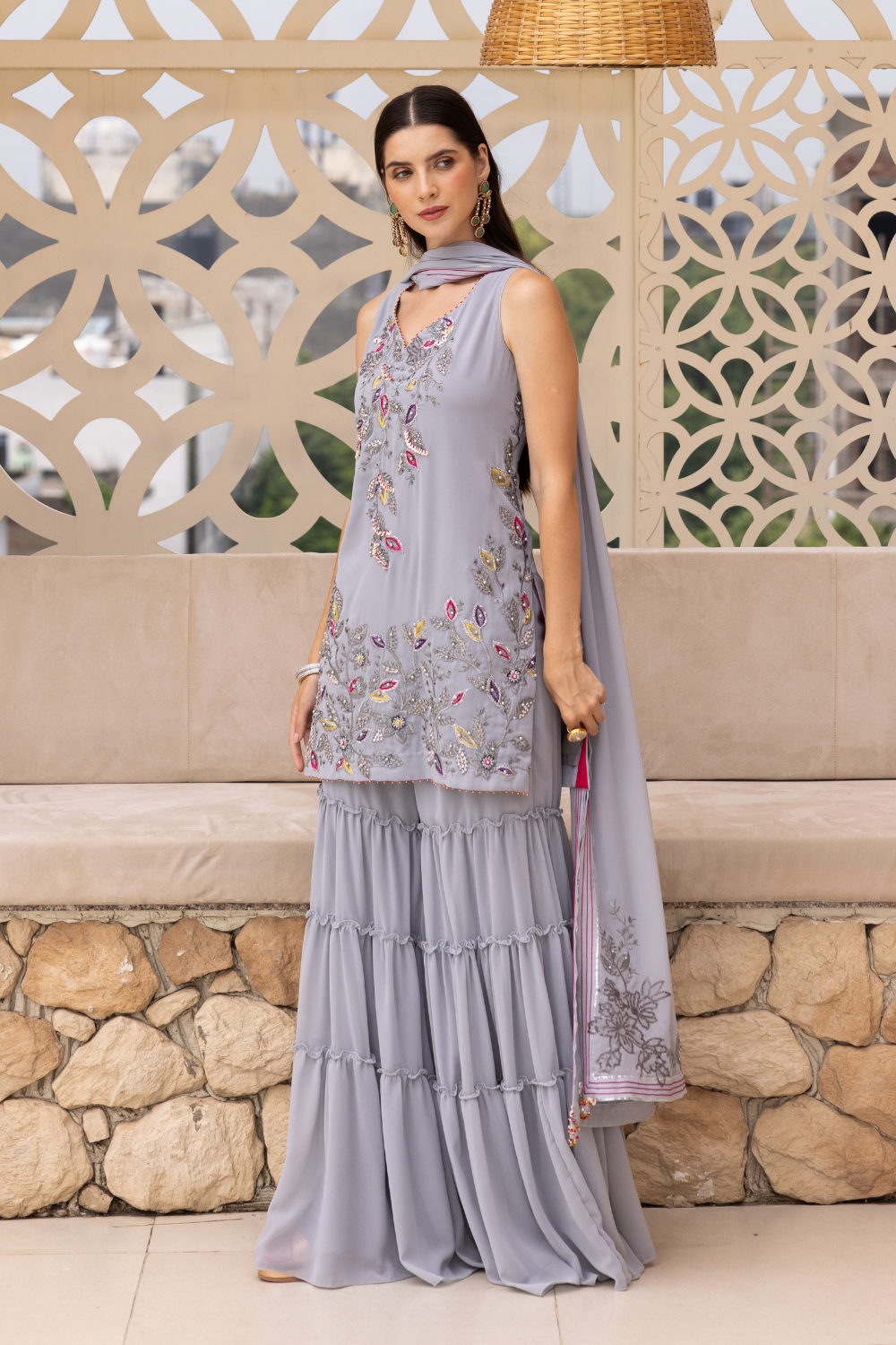 JIYA SHORT KURTA WITH SHARARA