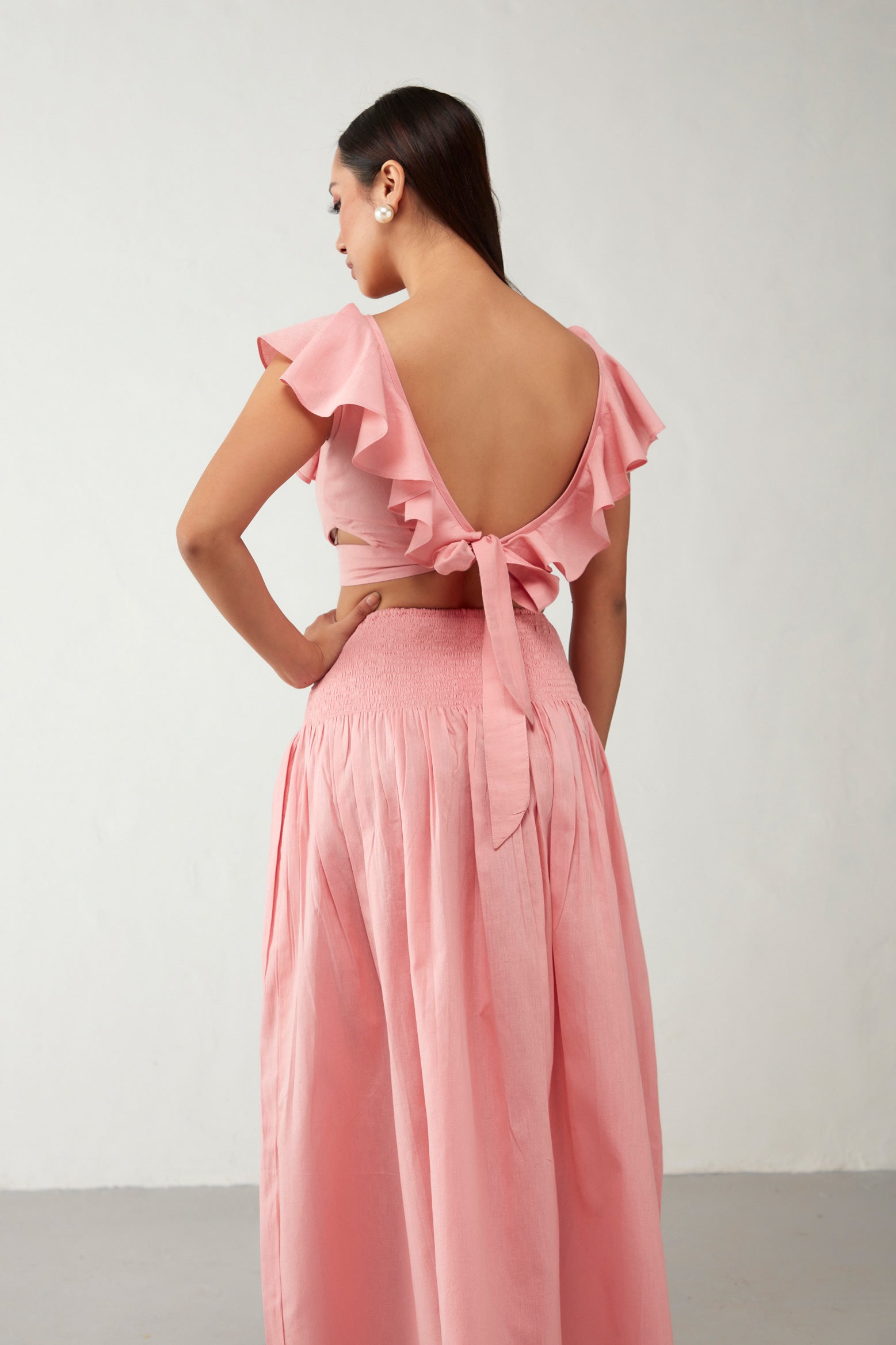 Pink Tie Up Cottton Crop Top