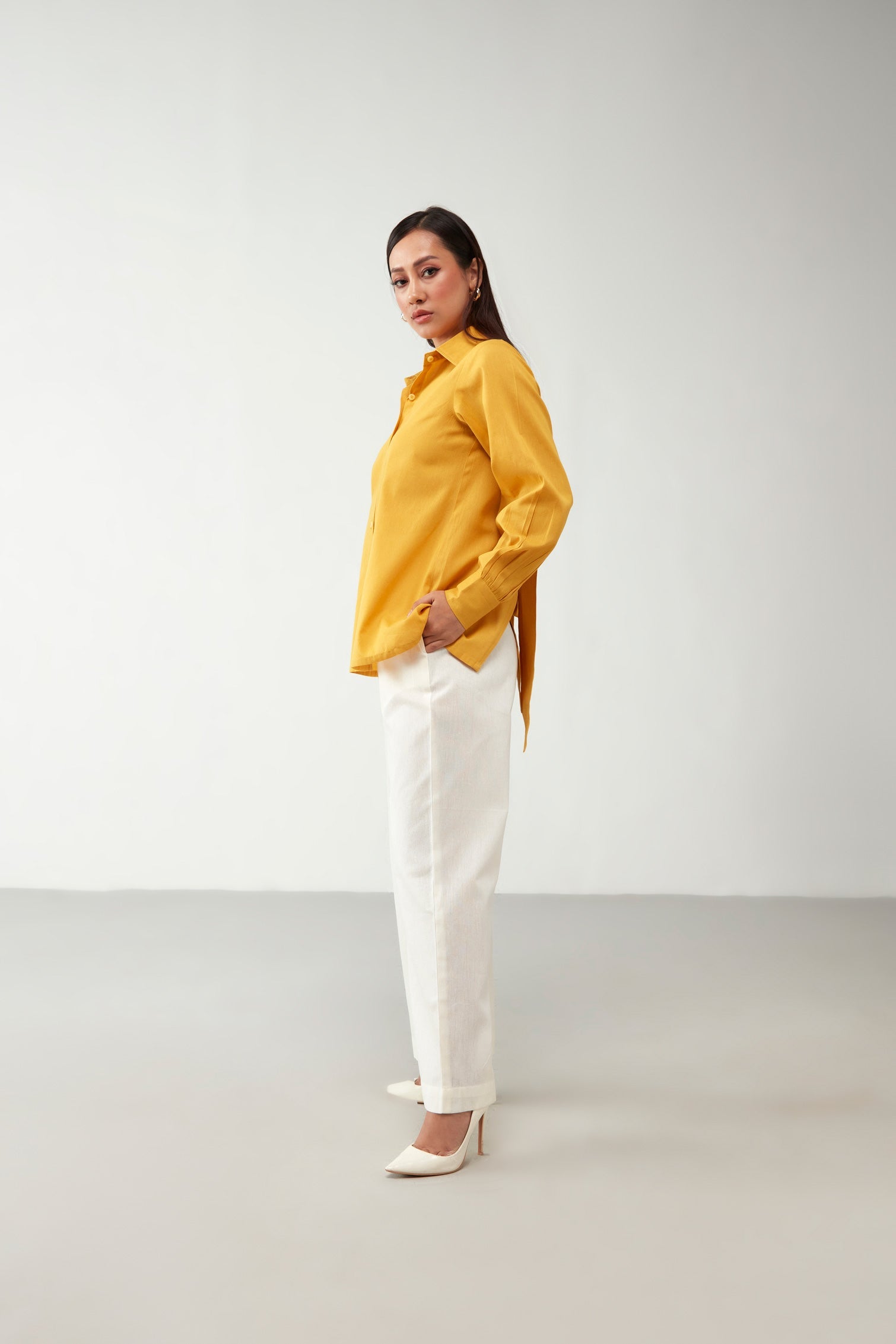 Yellow Collar Style Anti Fit Cotton Shirt