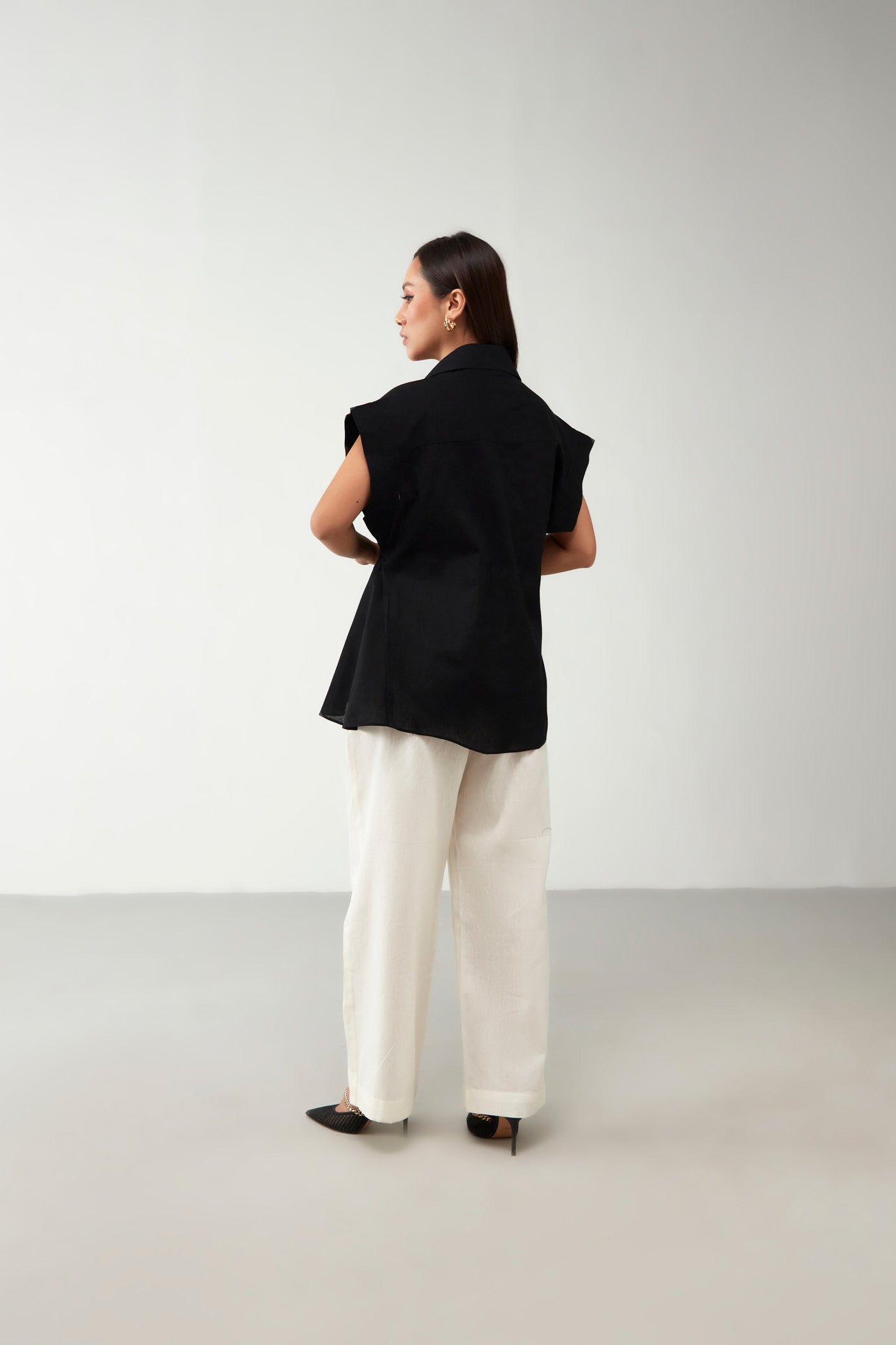 Black Asymmetric Shirt with Belt