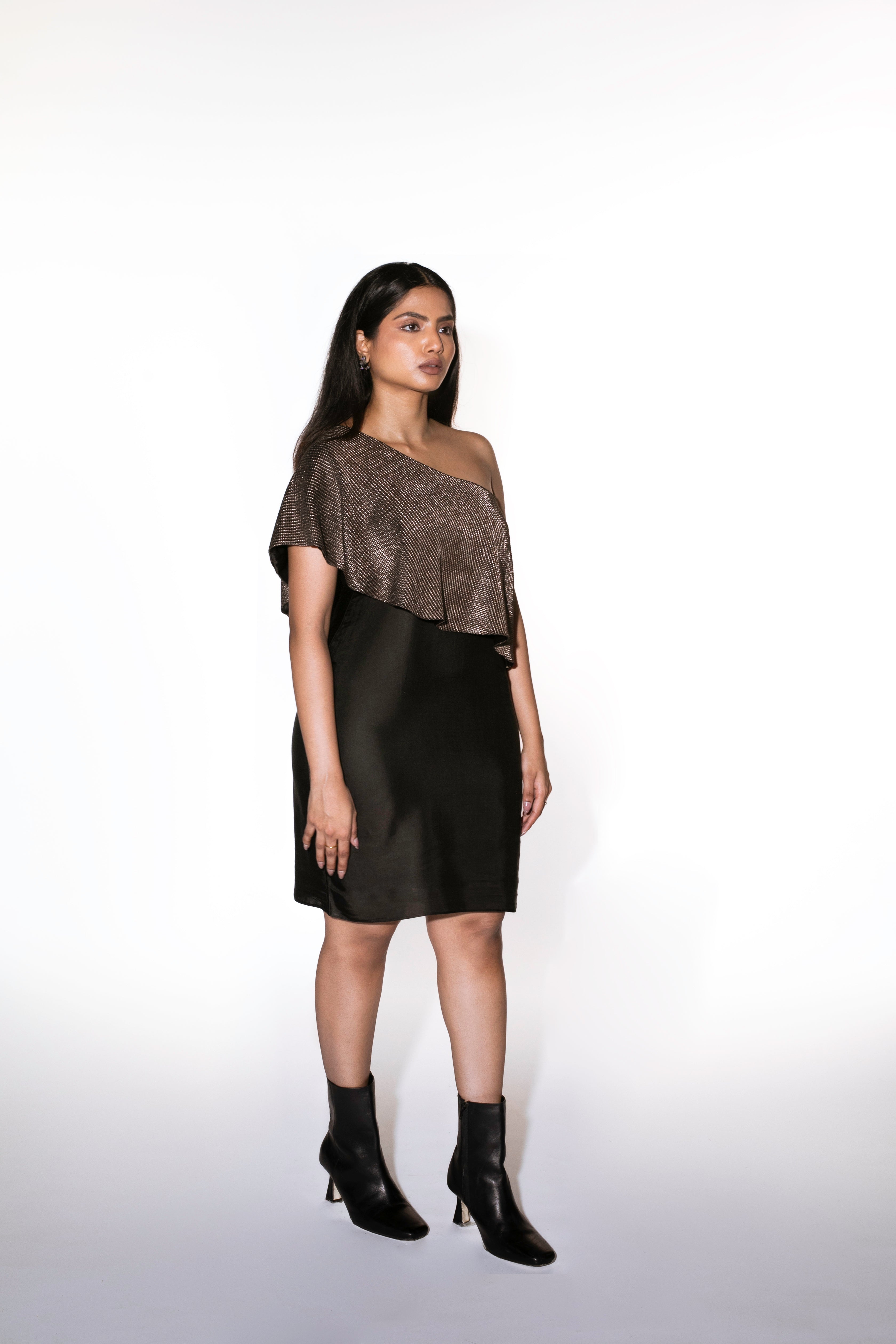 One Shoulder Metallic Dress