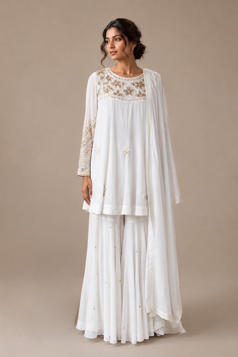 Phool Peplum Short Kurta With Sharara