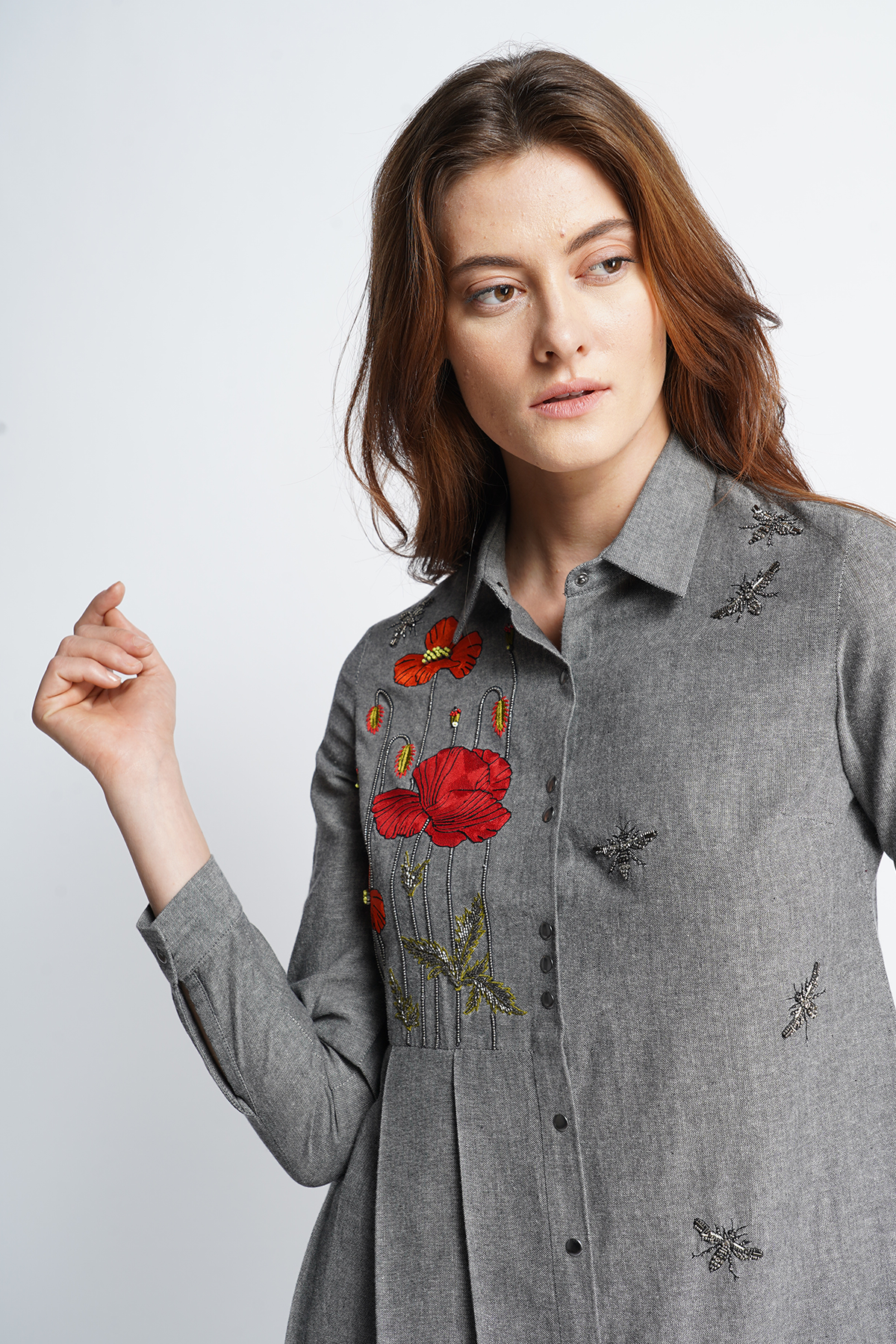 Poppy Garden Side Pleated Shirt Dress