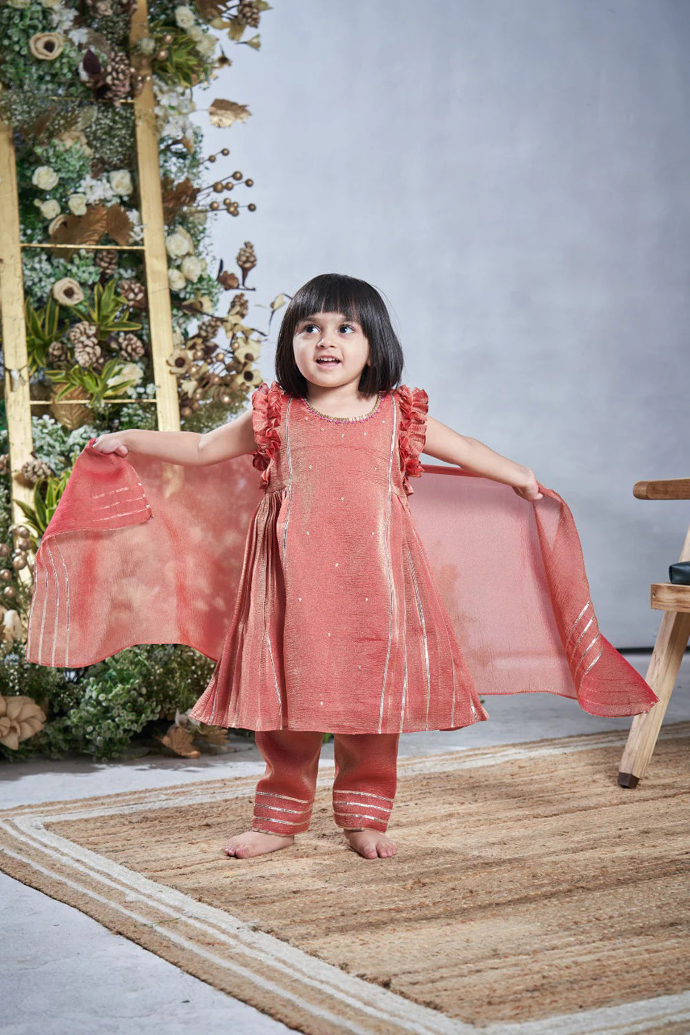 RUST TISSUE ANARKALI SET