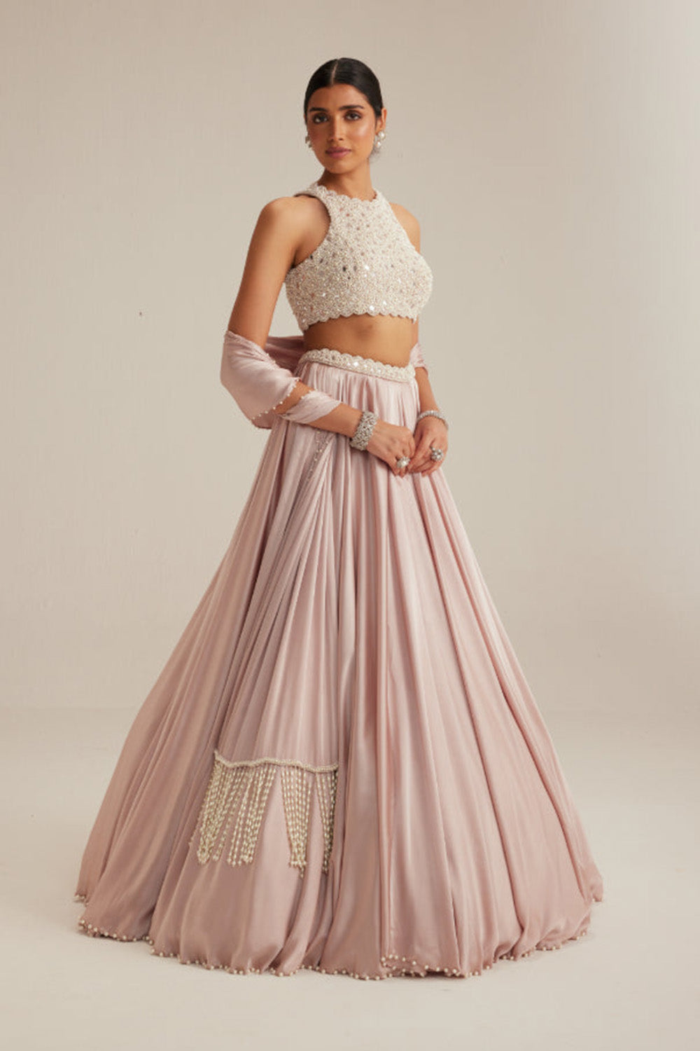 Ash Pink Satin skirt Set