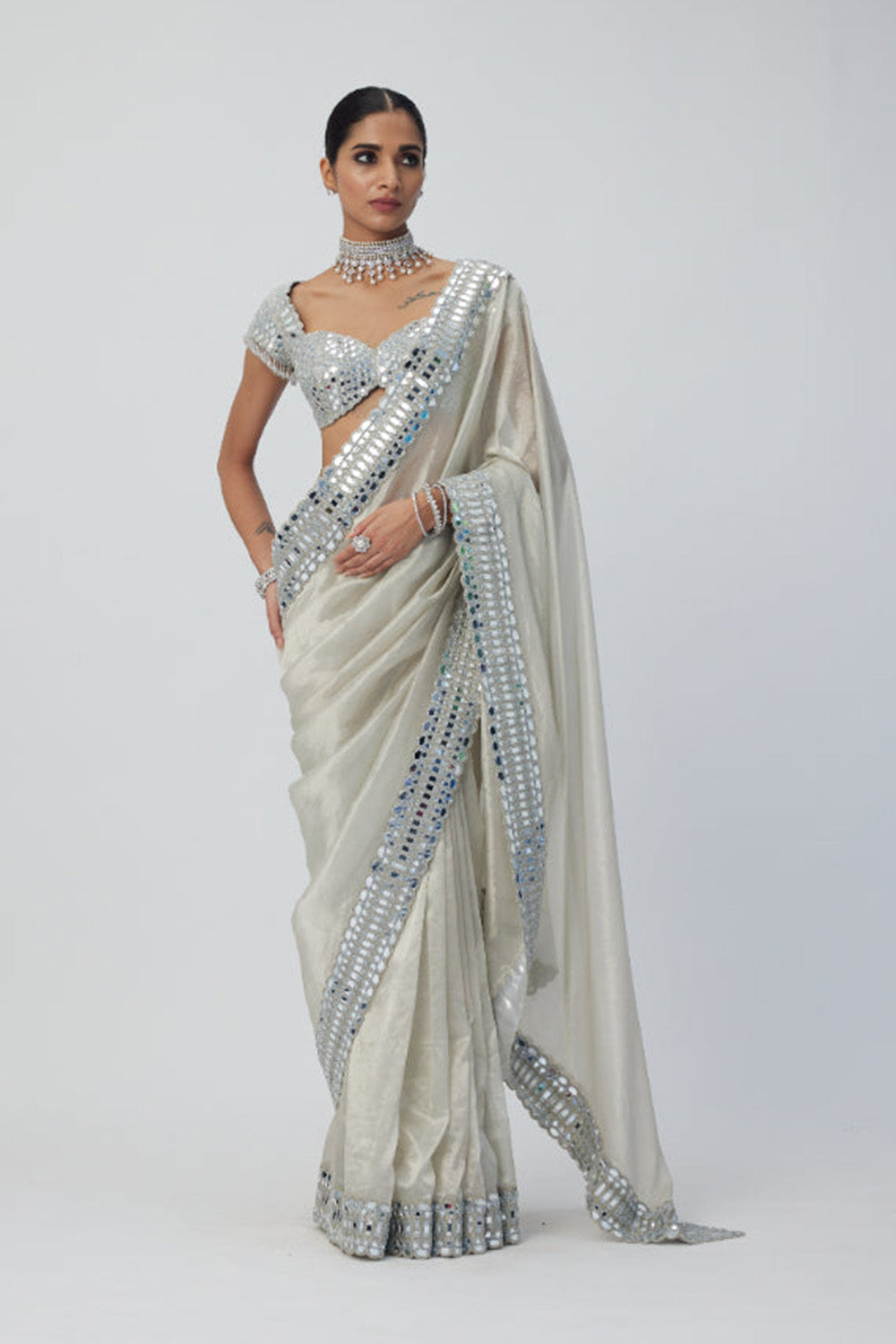 Silver Shimmer Organza saree set