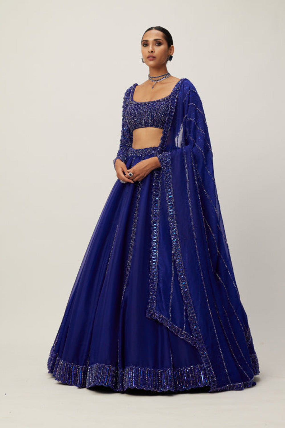 Cocktail Blue Organza Lehenga Set