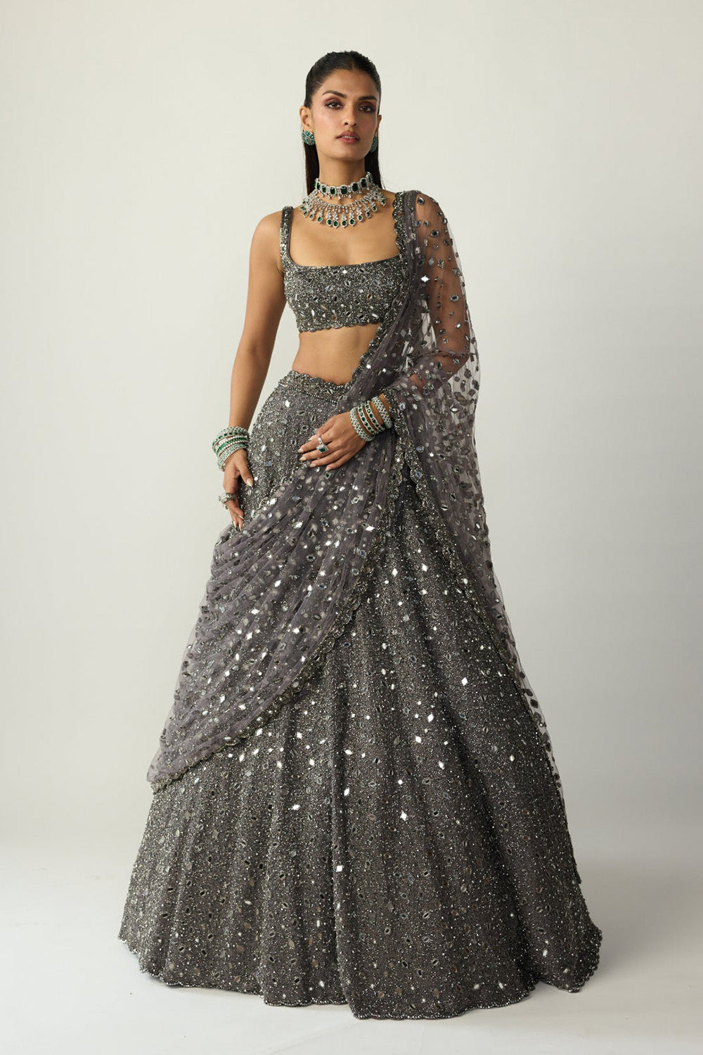 Metallic Grey Lehenga Set