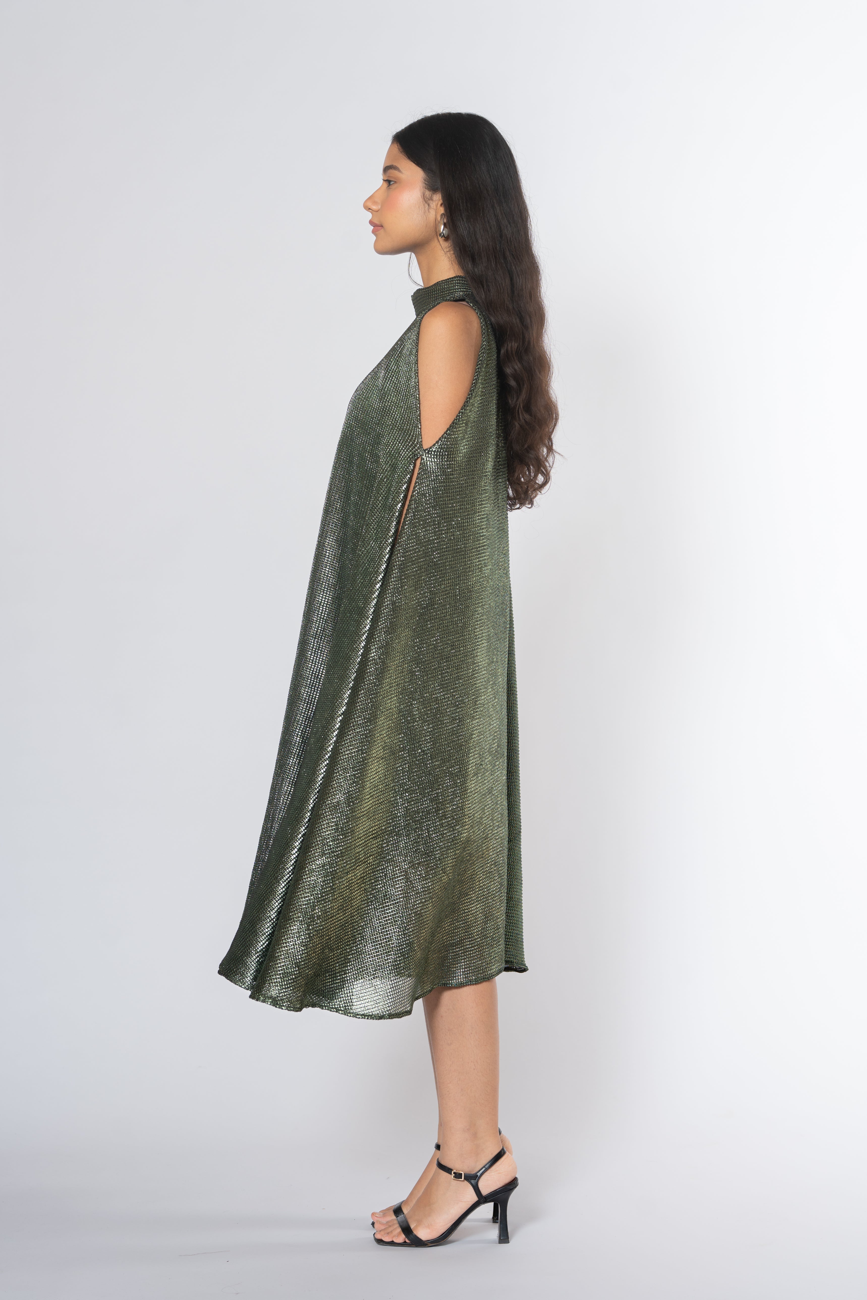 Metallic Cold Shoulder Dress