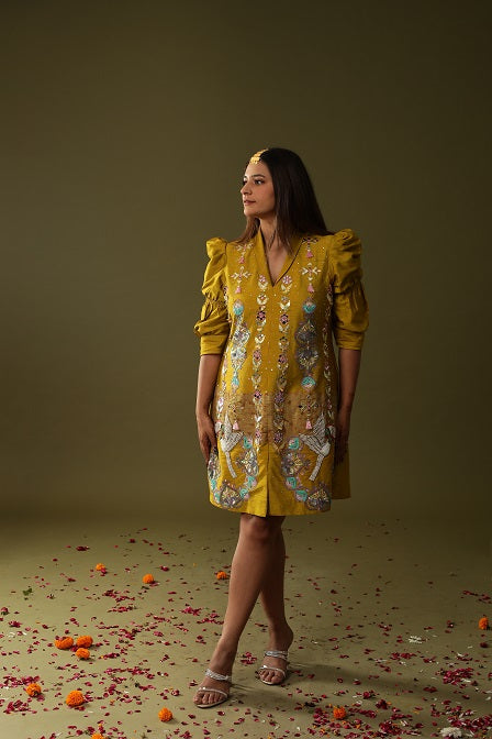 Mustardgreen Handpianted dress