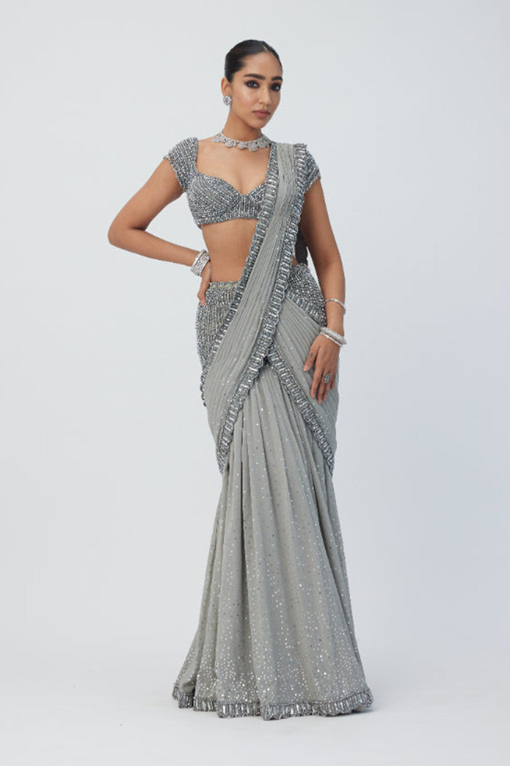 Crystal Grey Sequins Embroidered Lehenga Set