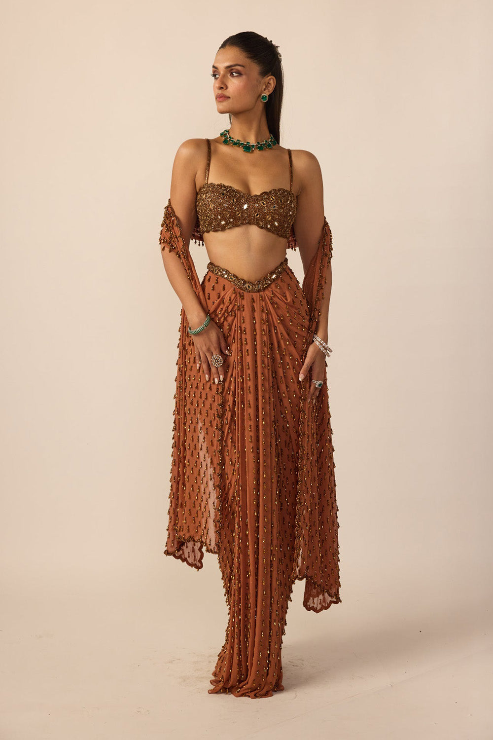Metallic Copper Single Drop Skirt Set