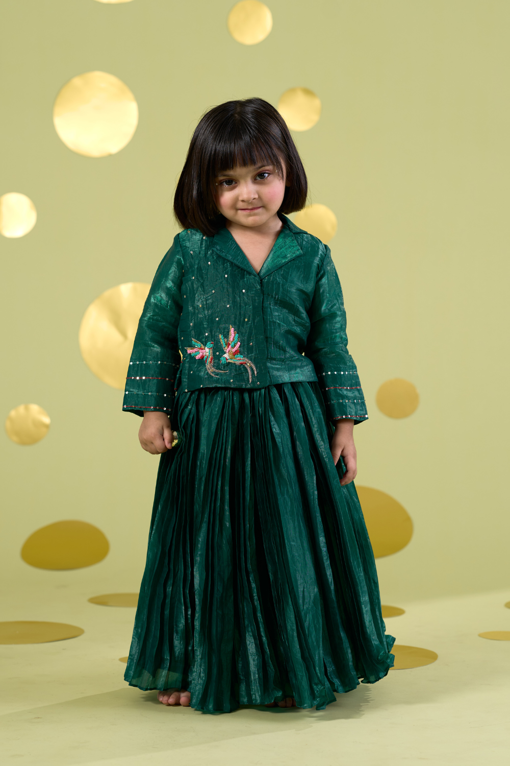 GREEN BIRD LEHENGA SKIRT SET