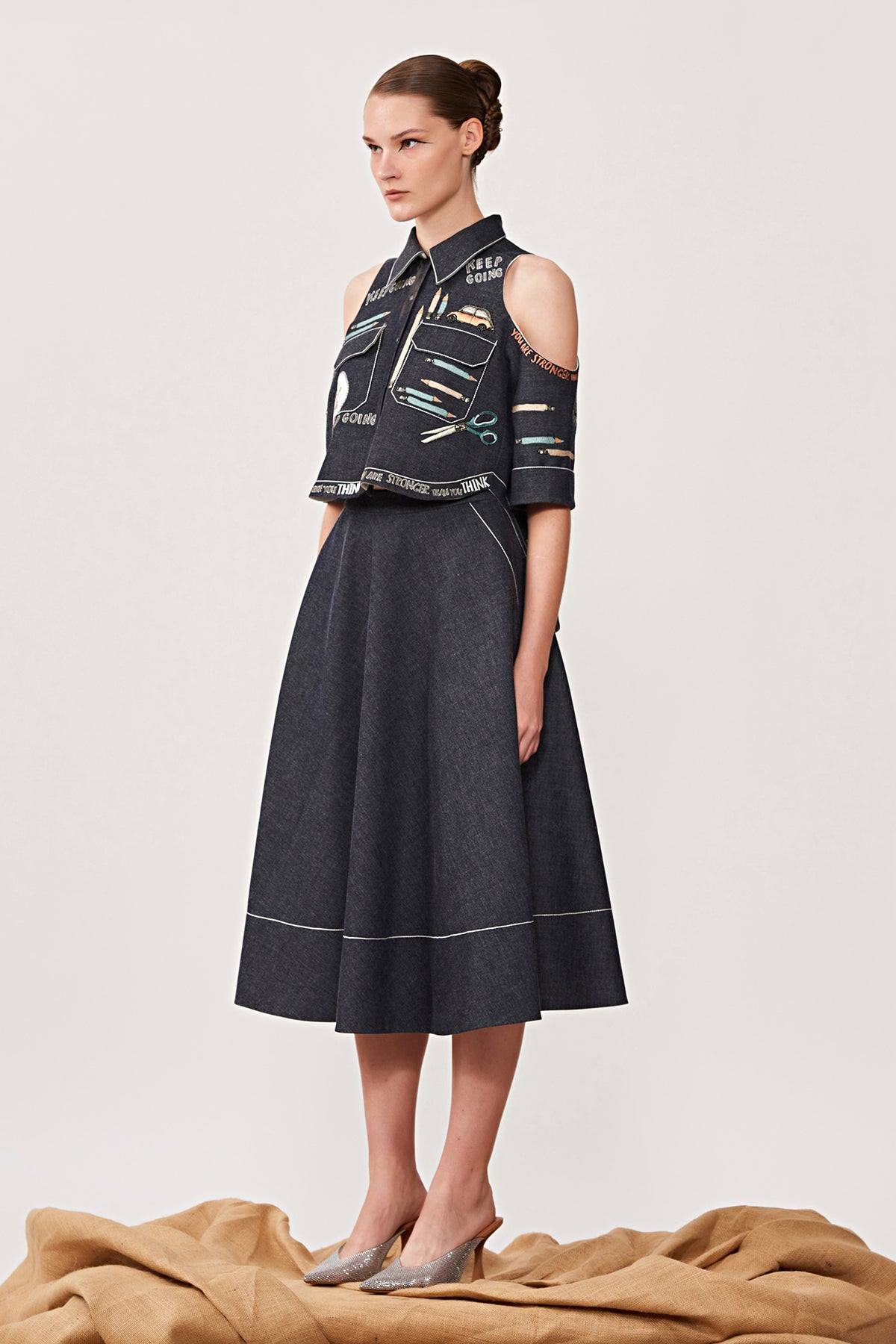 Keep Going Cold Shoulder High Low Shirt With Circular Skirt