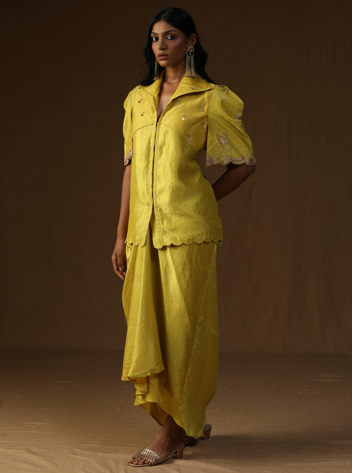 Rangadevi Lime Draped Skirt Set