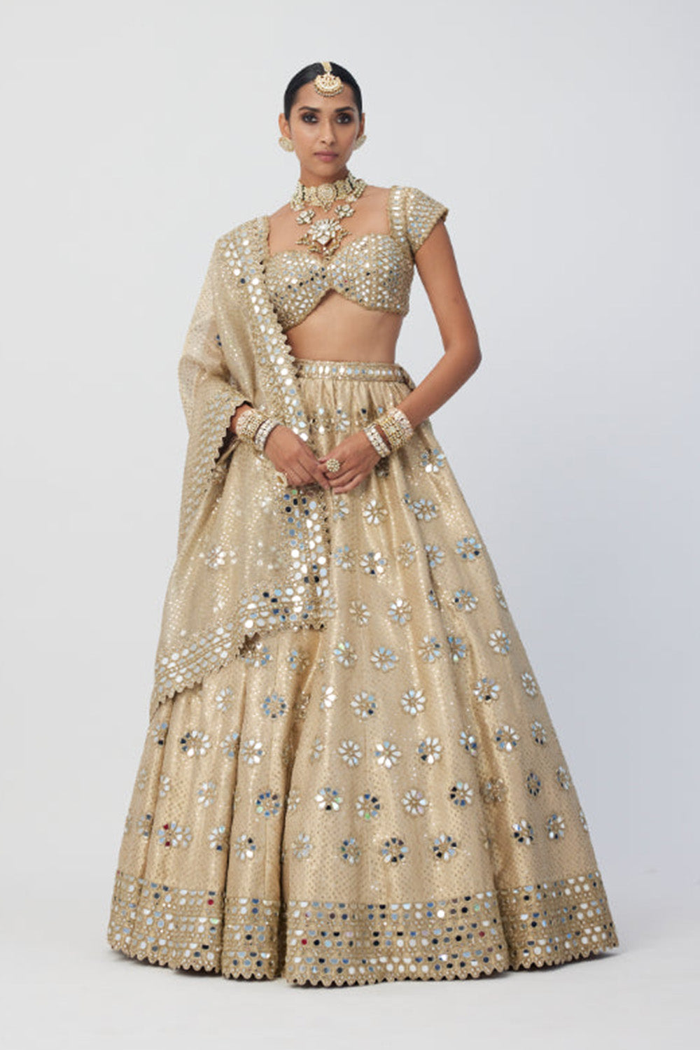 Golden Shimmer Organza Flower Lehenga Set
