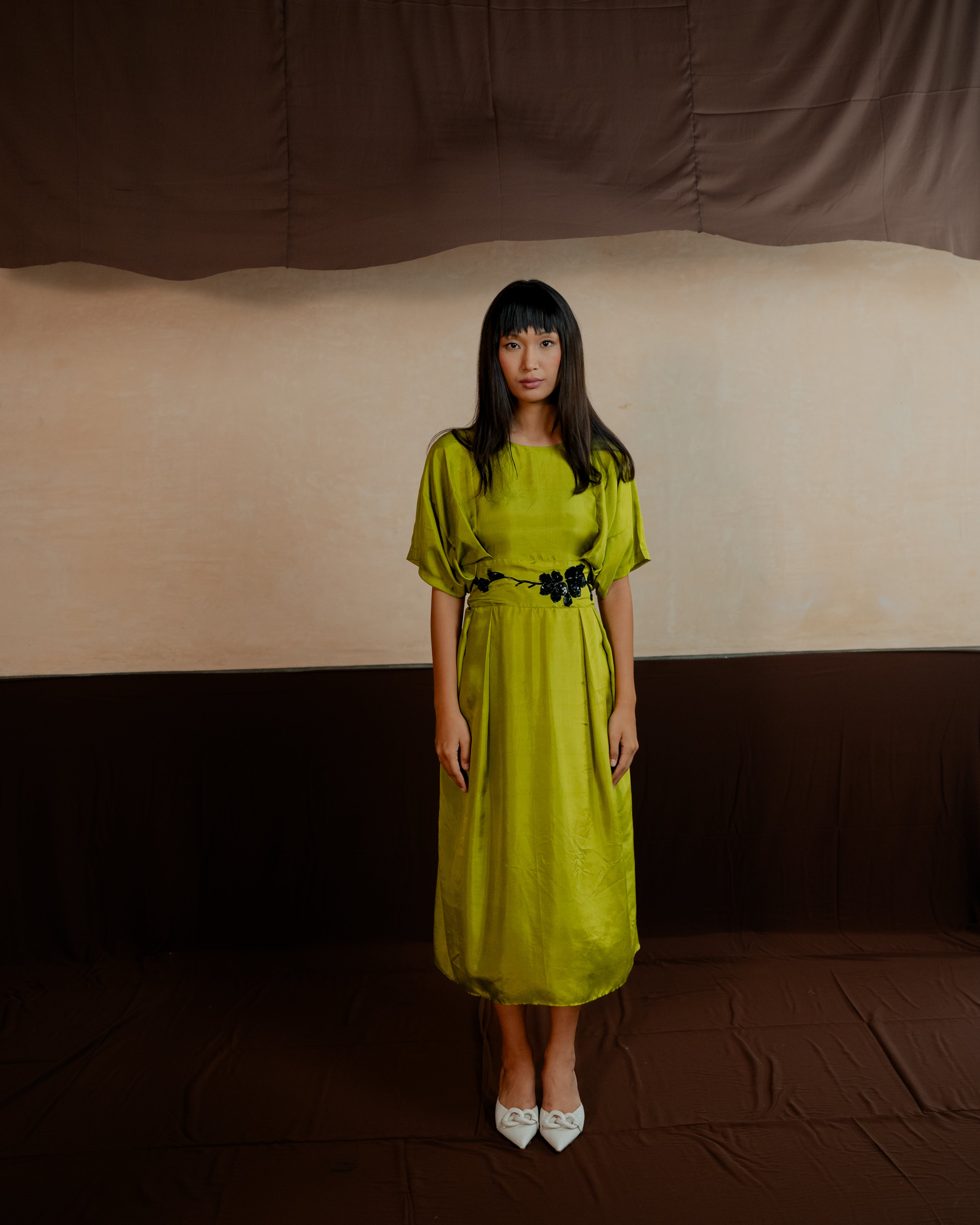 Pleated Dress with Belt