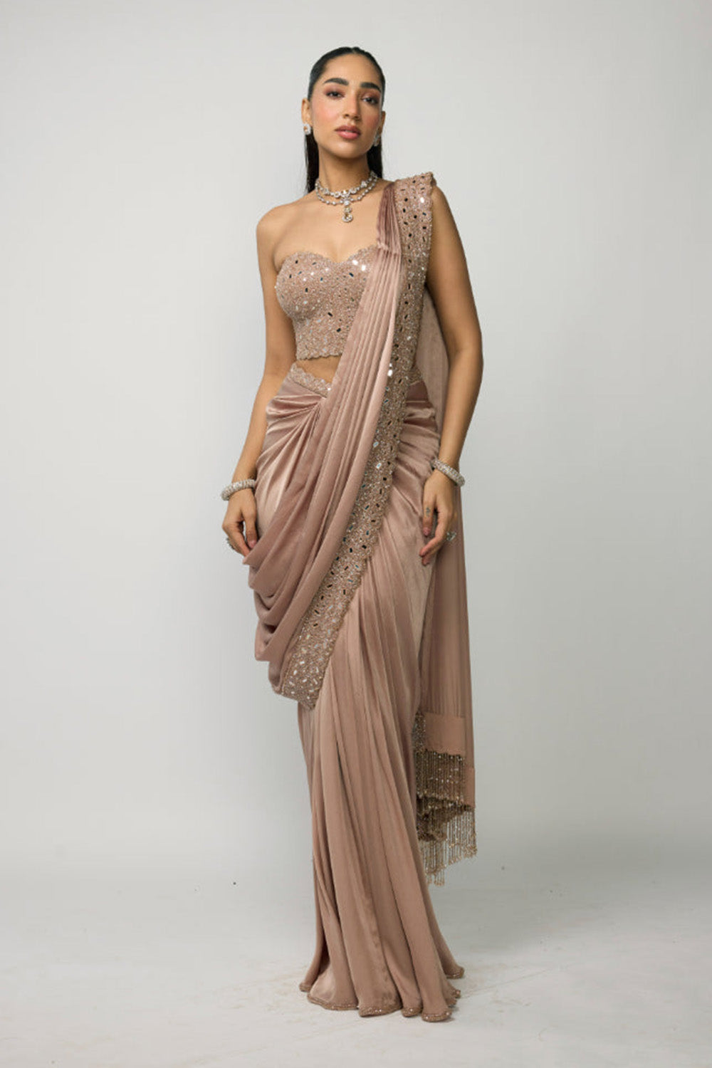 Bronze Ros� Draped Saree Set