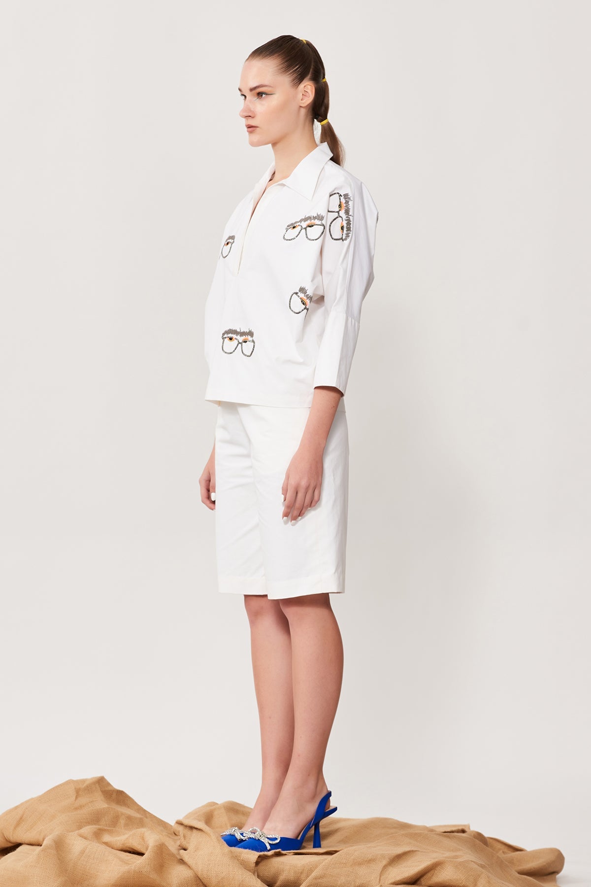 Specky Eyes Dolman Sleeves Top With Shorts