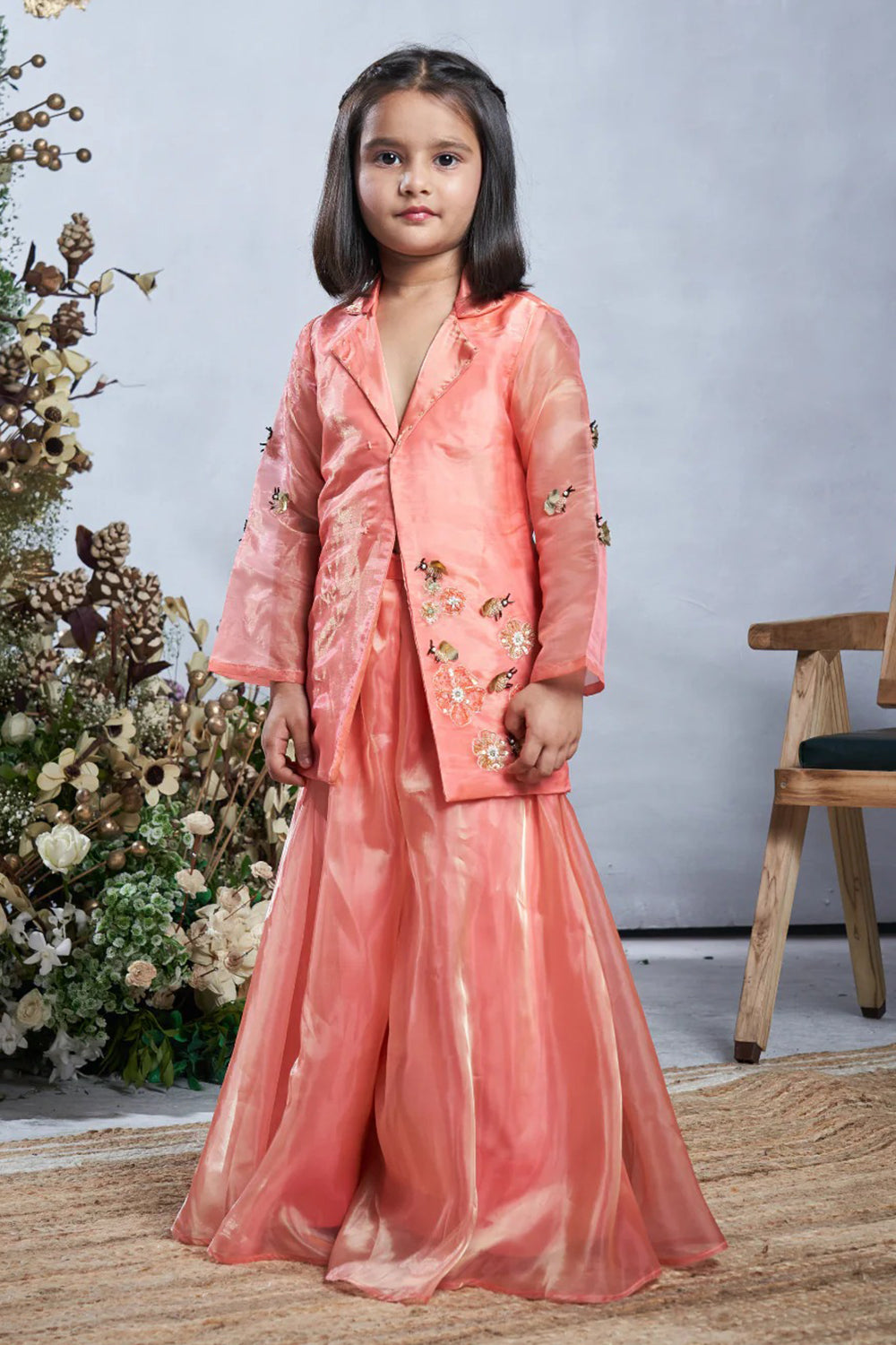 PEACH BUMBLE BEE JACKET SHARARA SET