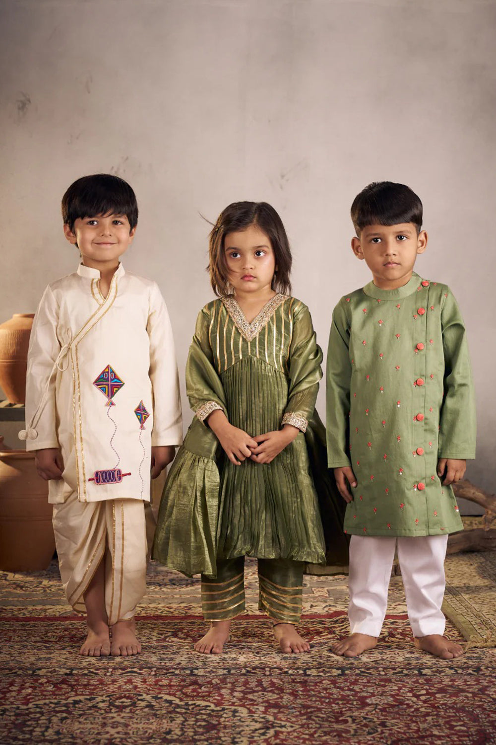 OLIVE GREEN GOTA ANARKALI SET