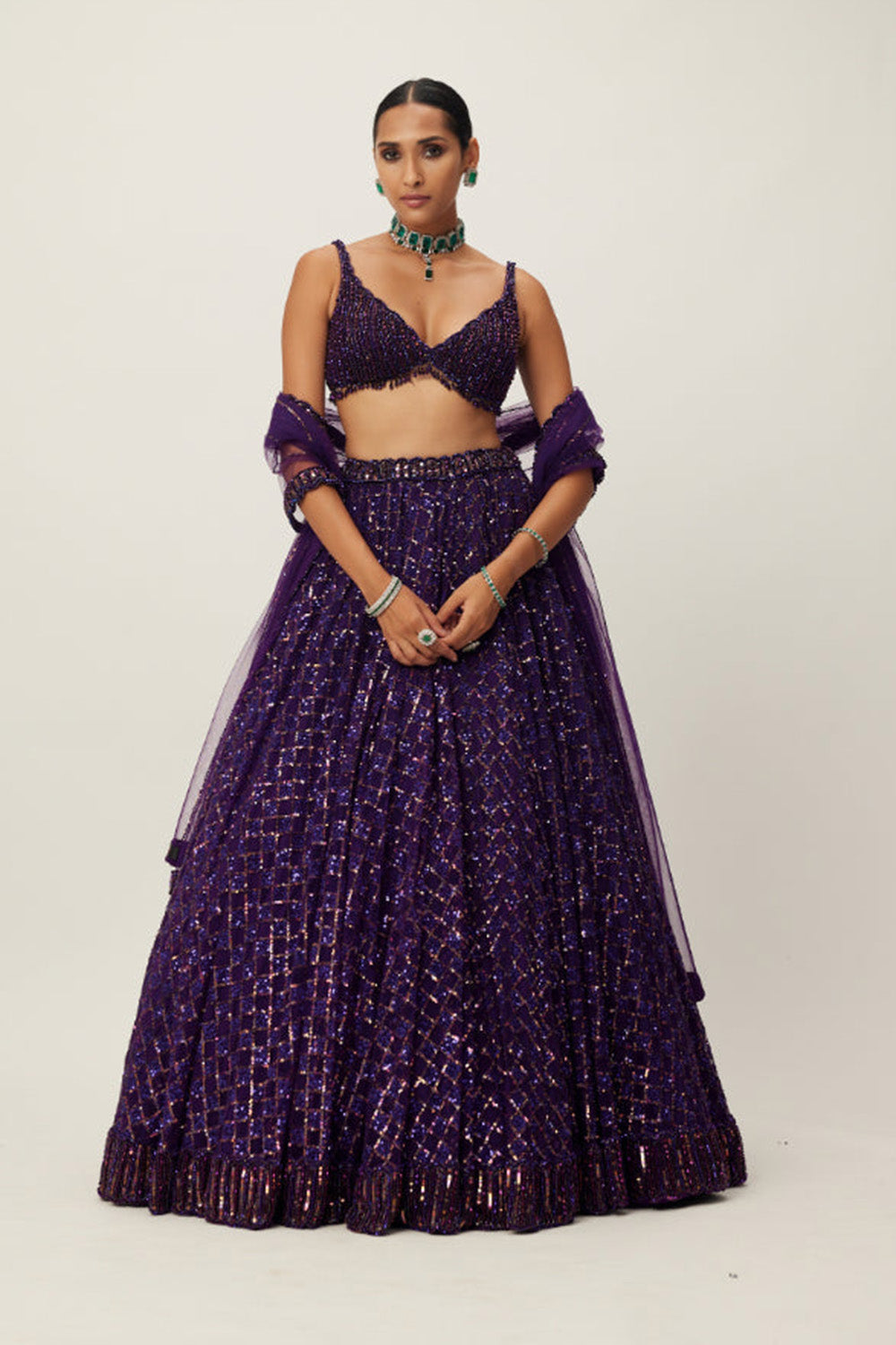 Royalty Purple Crystal Embroidered Lehenga Set