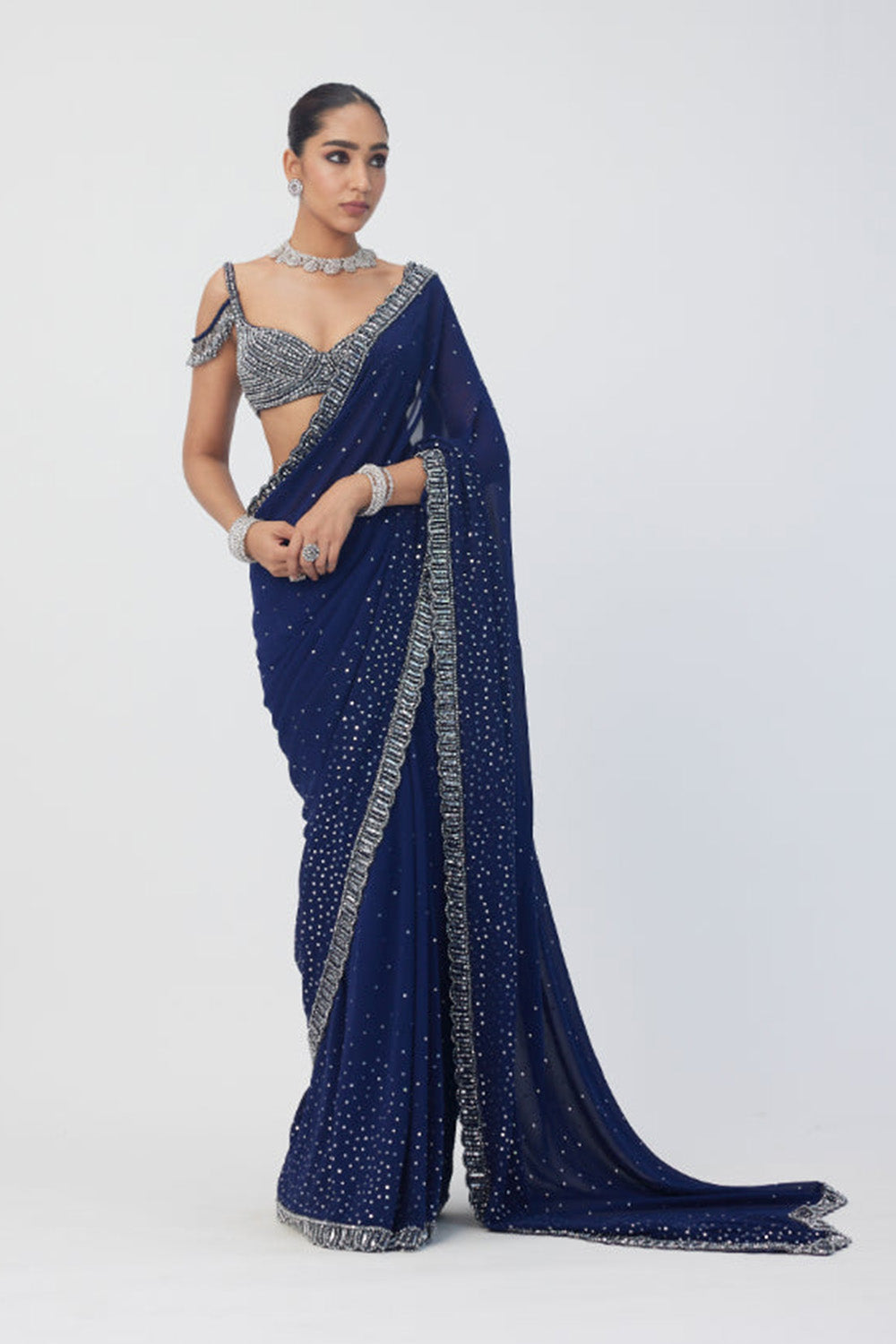 Deep Blue Sequins Embroidered Saree