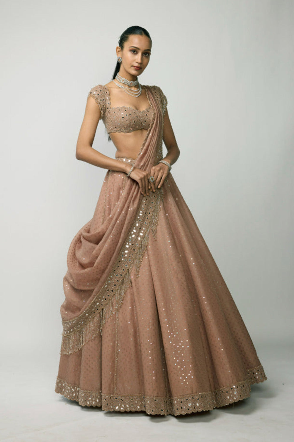 Bronze Ros� Sequins Embroidered Lehenga Set
