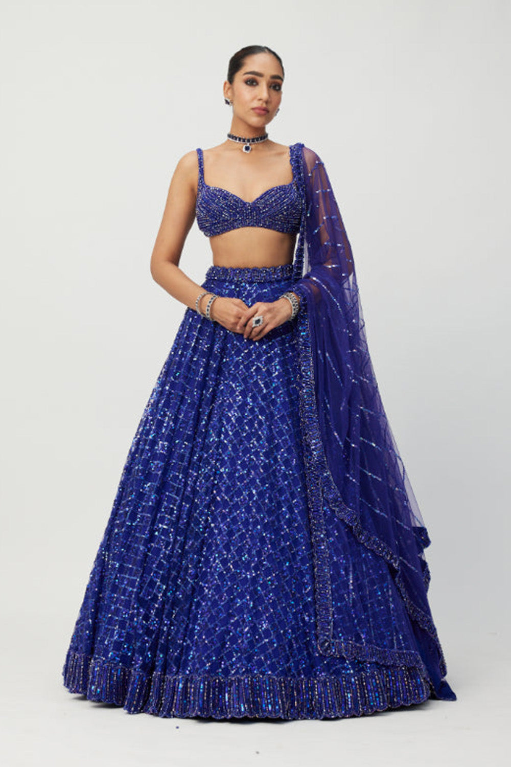 Cocktail Blue Sequins Embroidered Lehenga Set