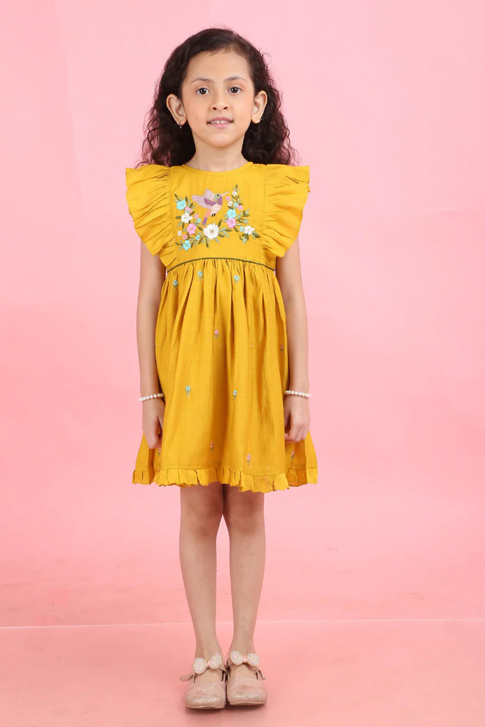 YELLOW DRESS WITH FLOWER EMBROIDERY