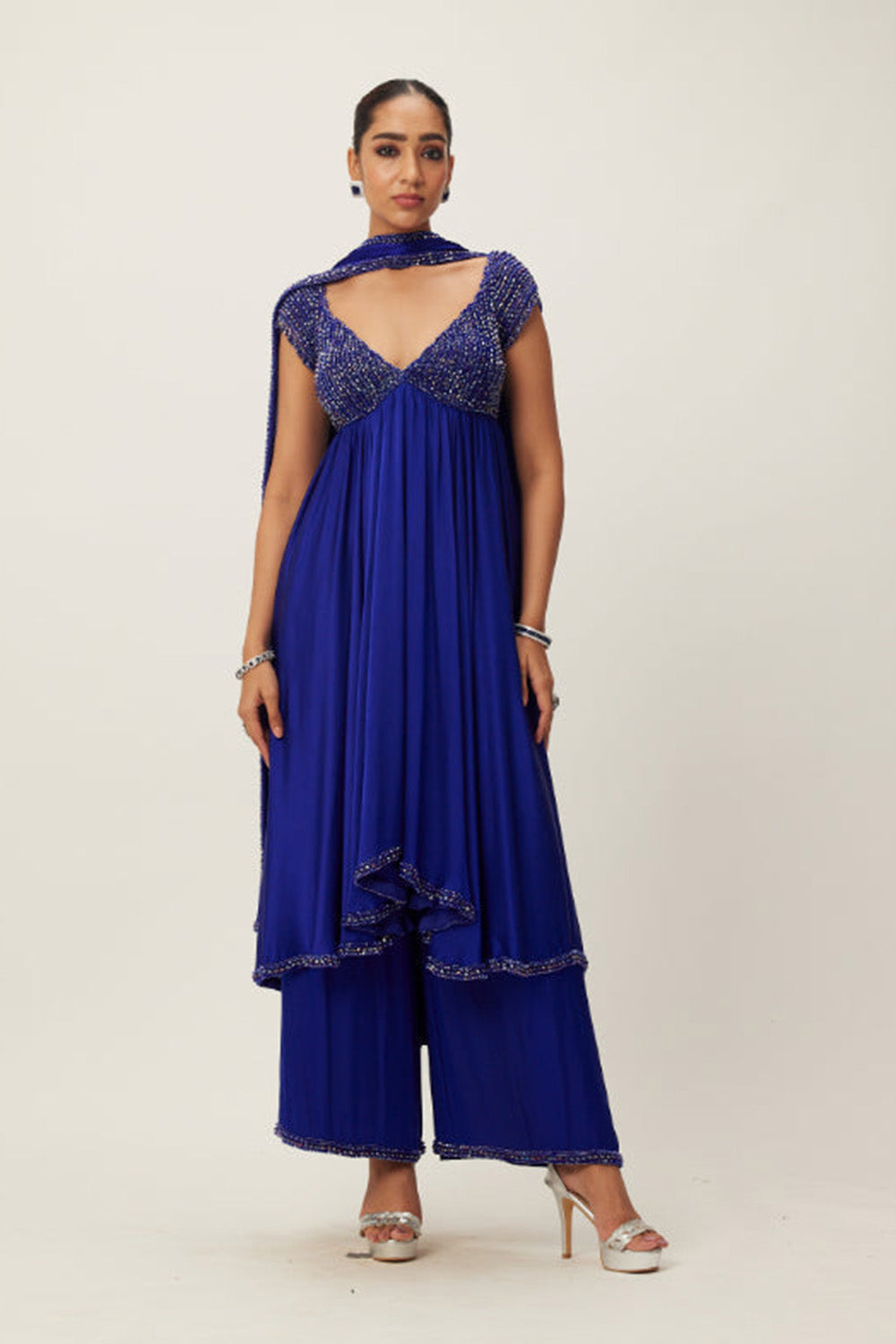 Cocktail Blue Crystal Beaded Kurta Set