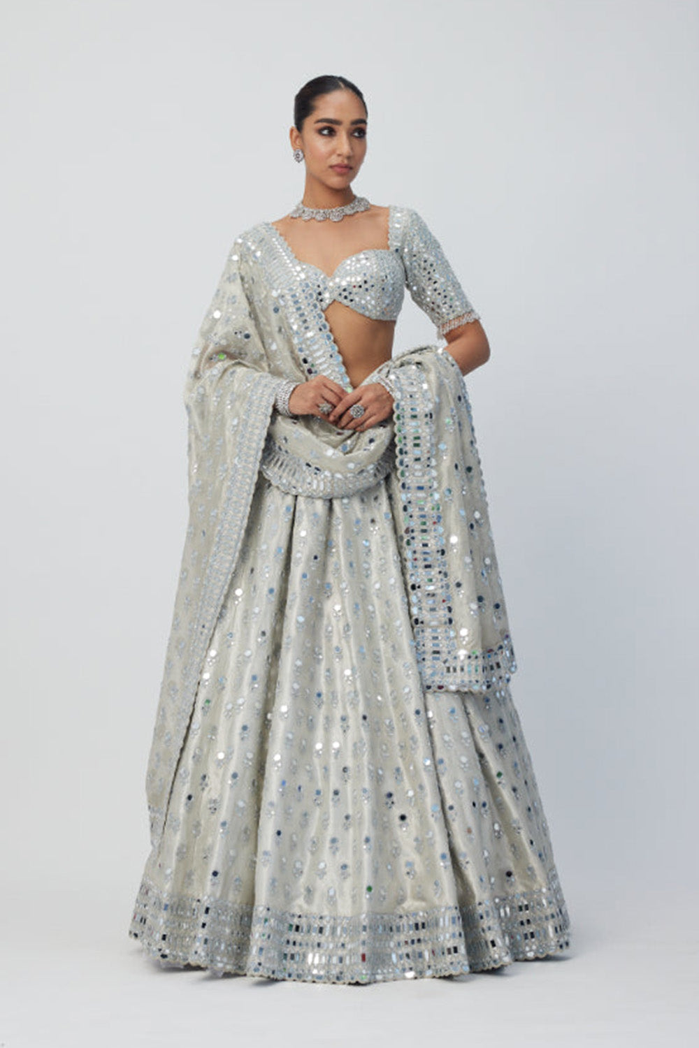 Silver Shimmer Organza  Lehenga Set