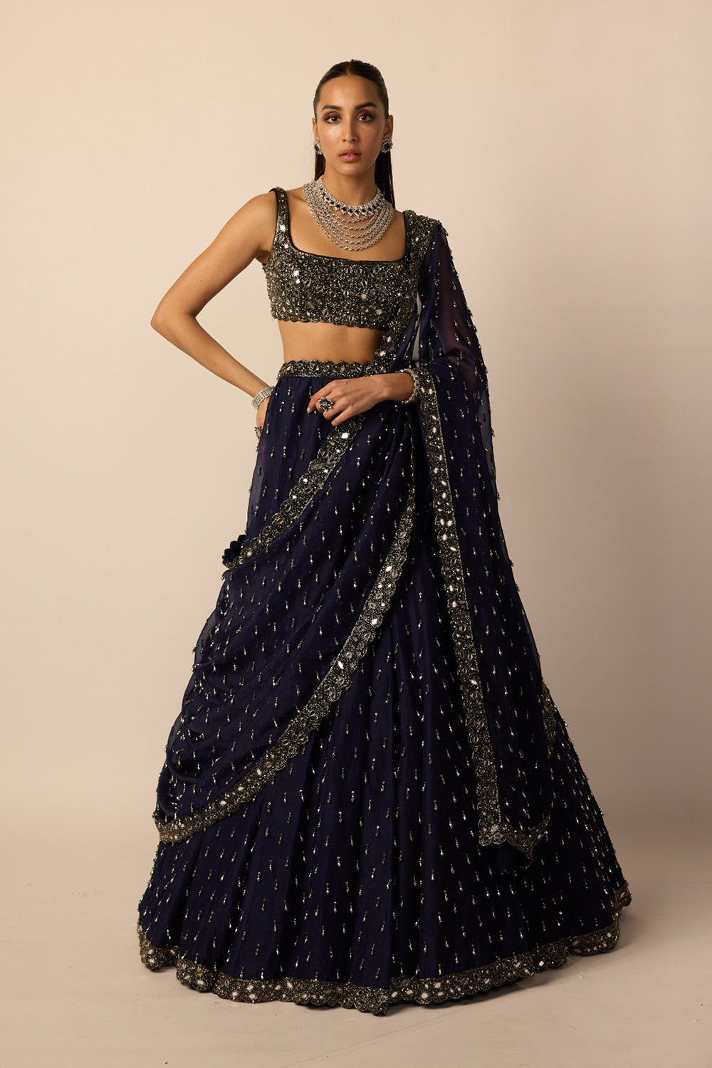 Deep Blue Single Drop Lehenga Set