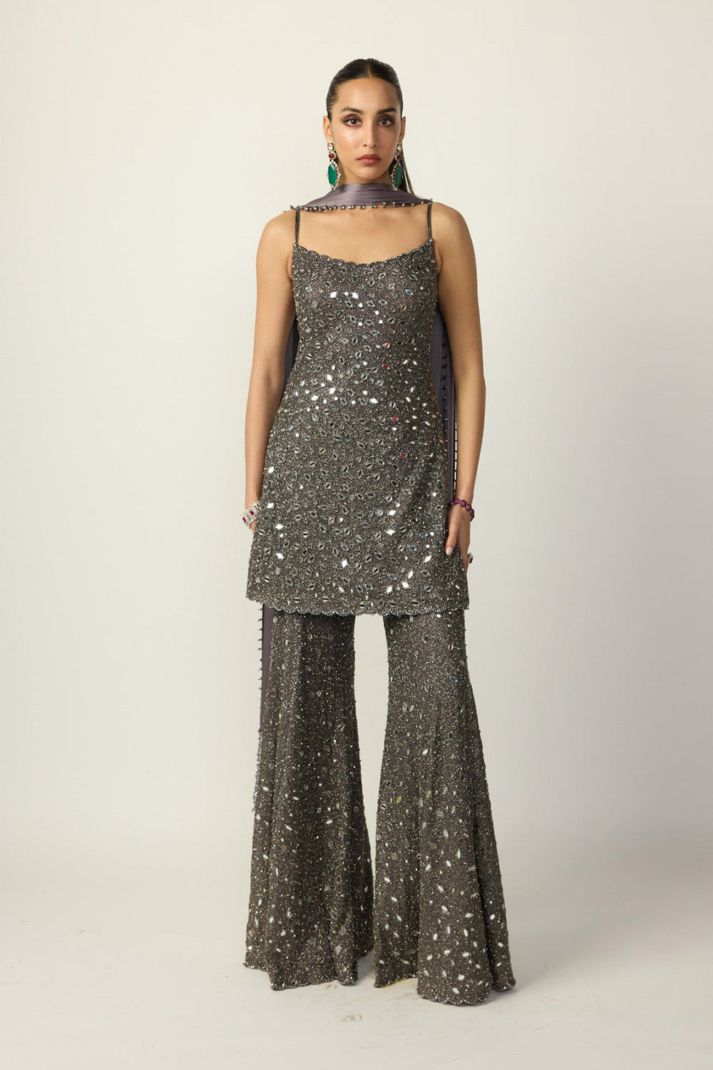 Metallic Grey Sharara With Kurta Set