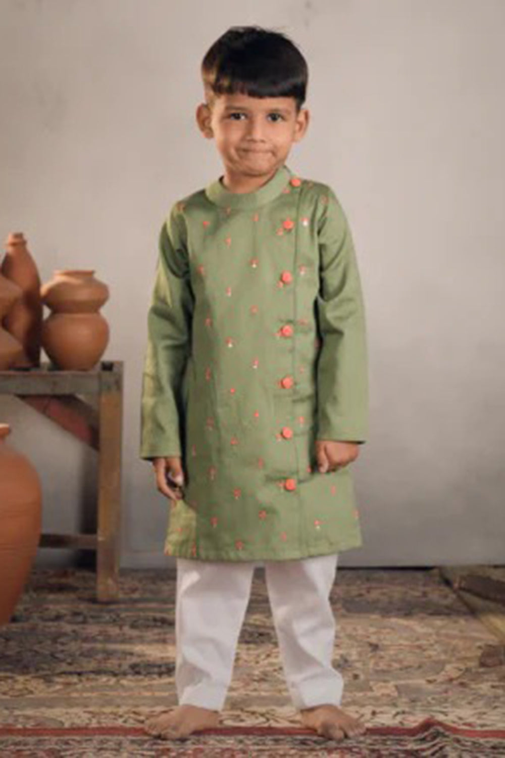 GREEN HANDWORK KURTA SET