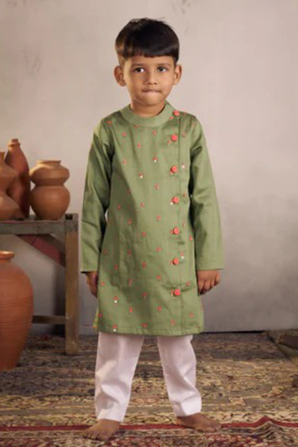 GREEN HANDWORK KURTA SET