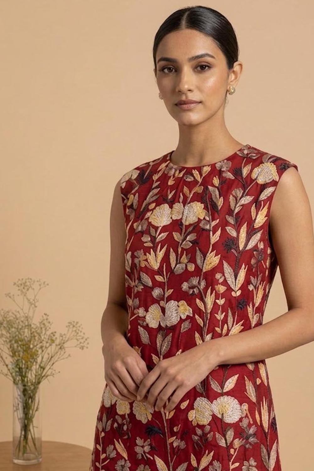 THETAA Liora -Hand-Embroidered Chanderi Cotton Dress