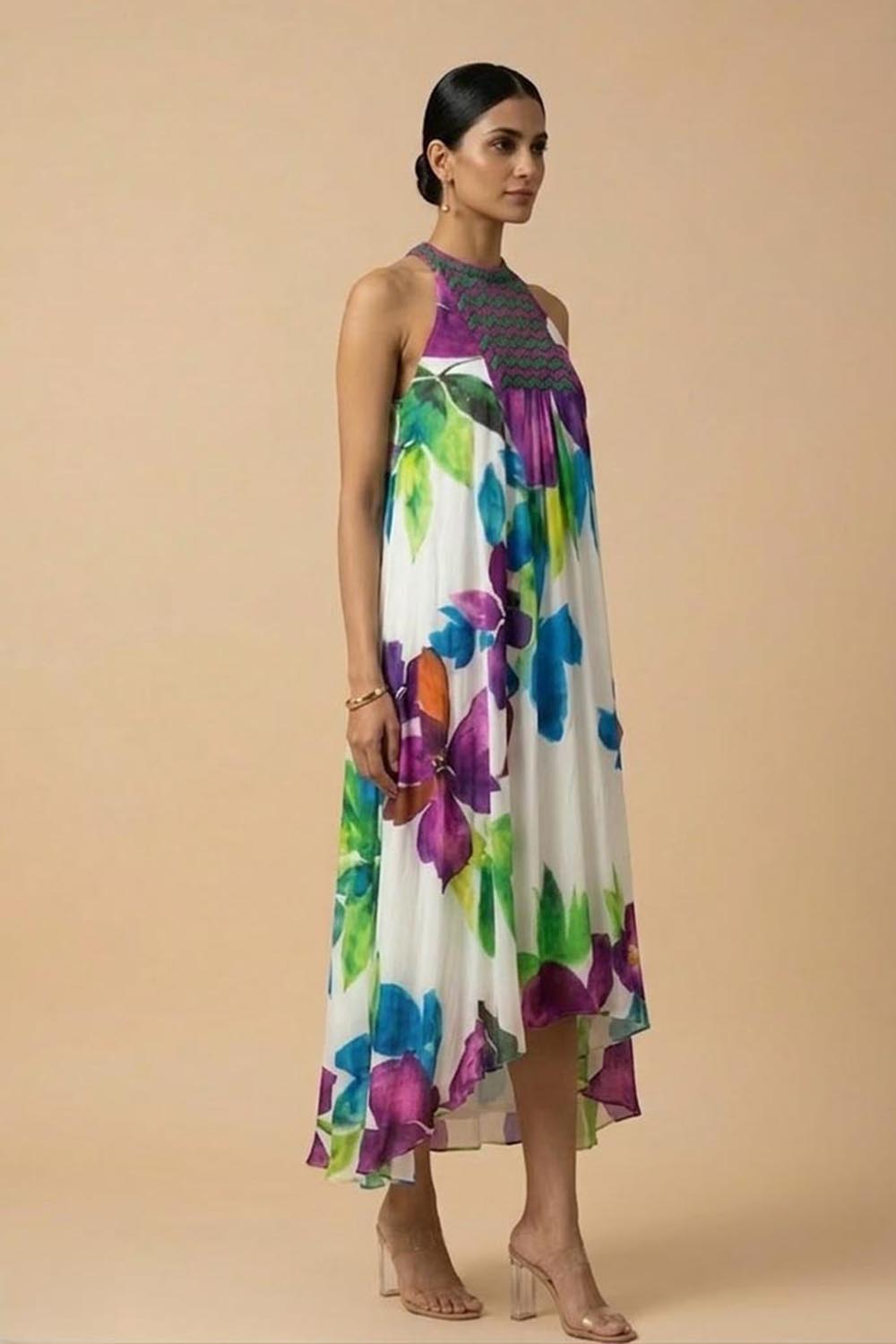 THETAA Isla -Embroidered Silk Shantoon Dress
