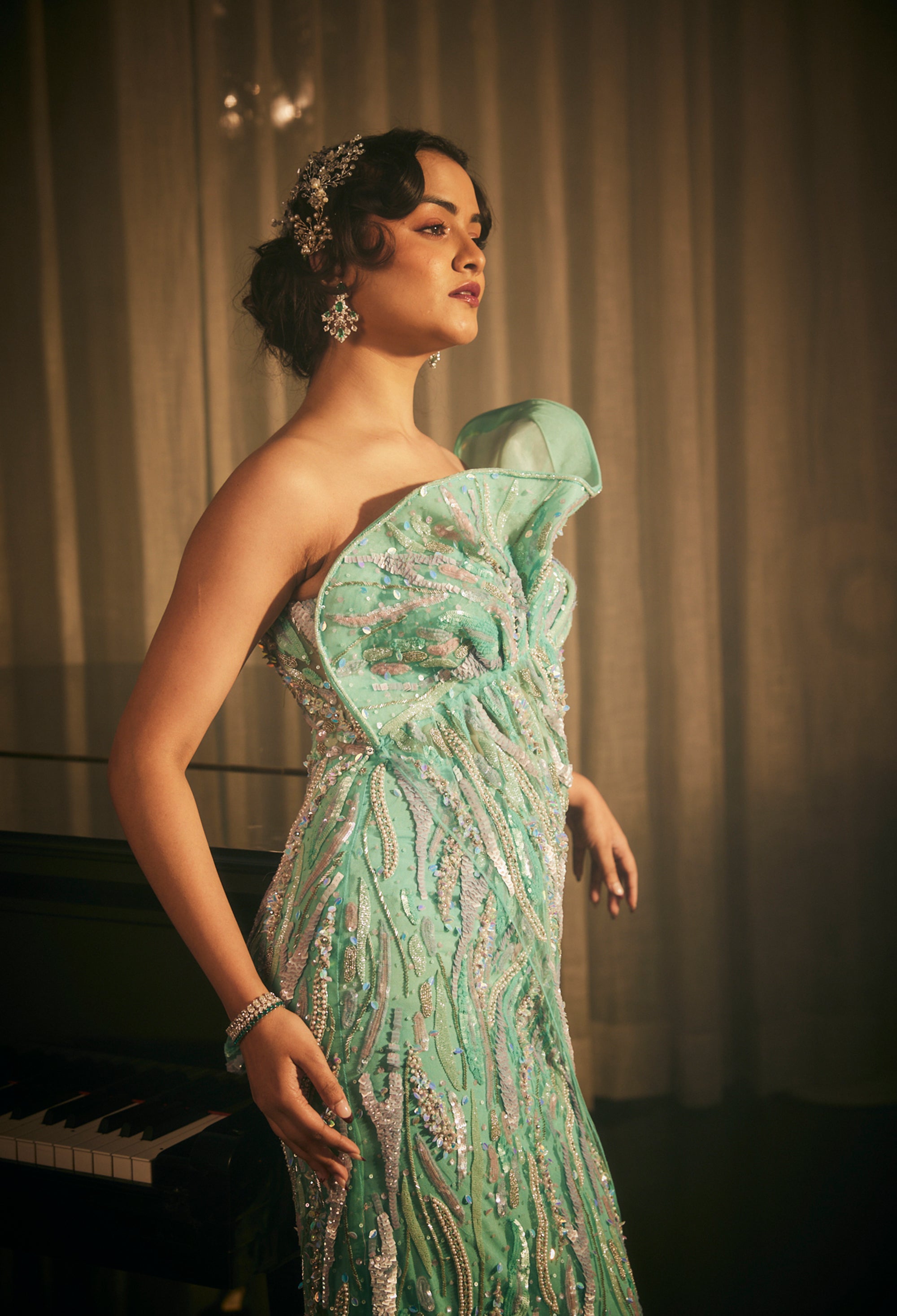 CY Amit GT Gowne de Reve Bleu Embroidered Gown Closeup 1