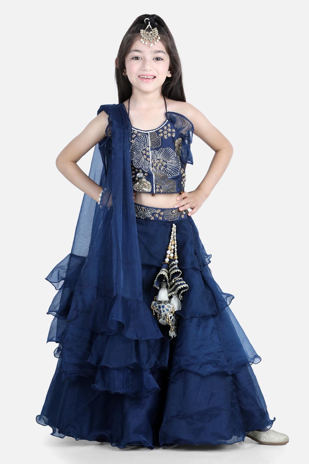 Orgenza Lehnga With Silk Blend Lineing And Handmade Latkansilk Blouse With Handwork Of Sequence And Moti