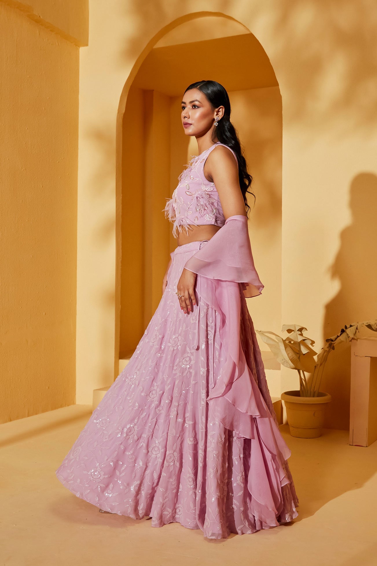 LILAC FEATHER LEHENGA SET