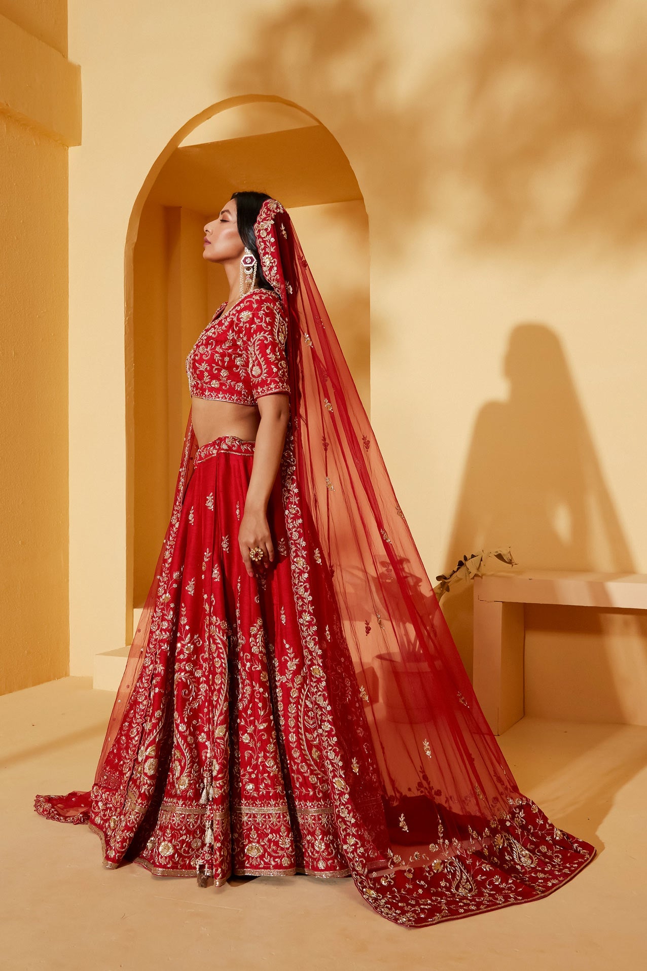 RED VEIL BRIDAL LEHENGA
