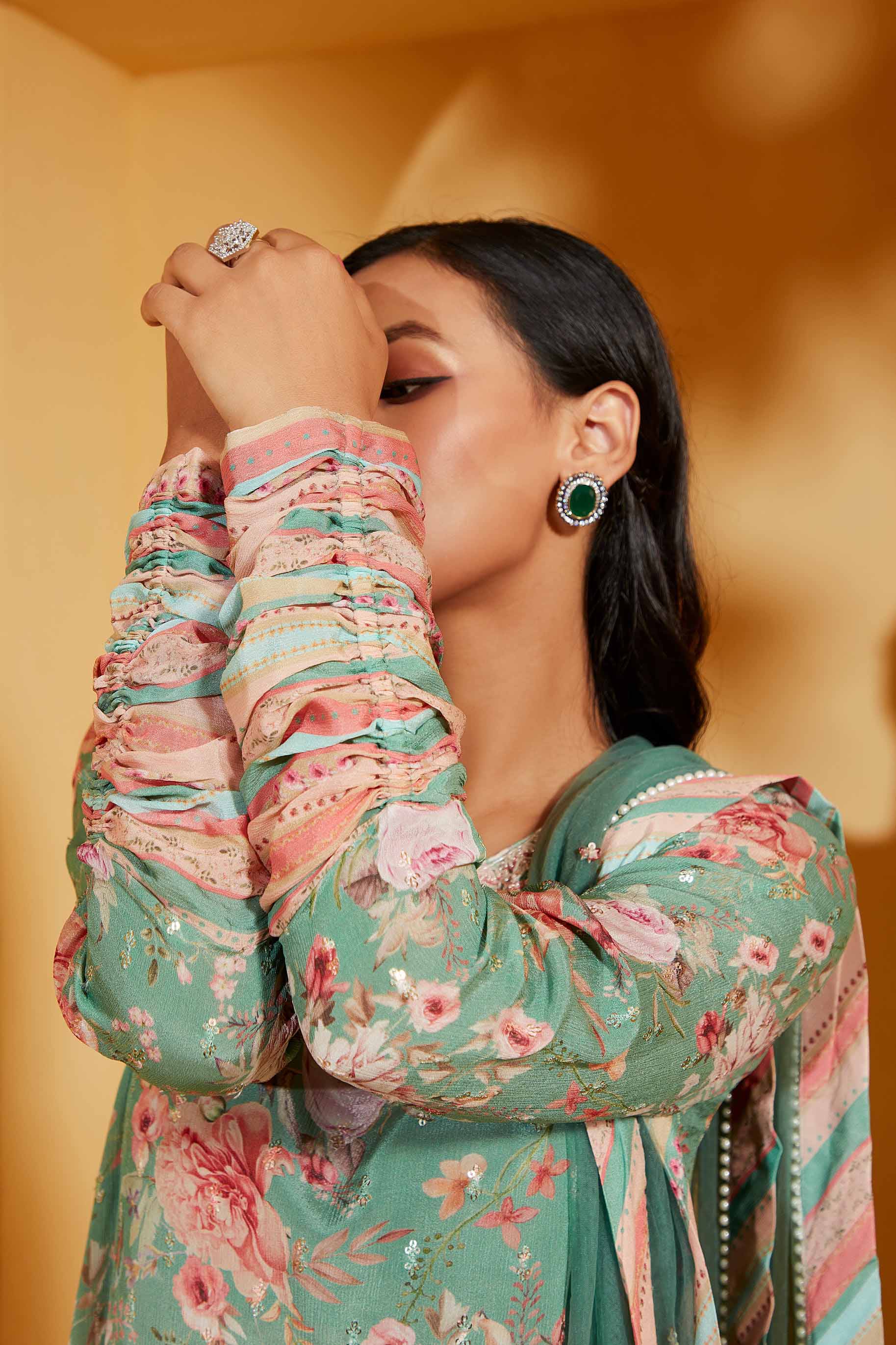 GREEN A LINE SUIT SET