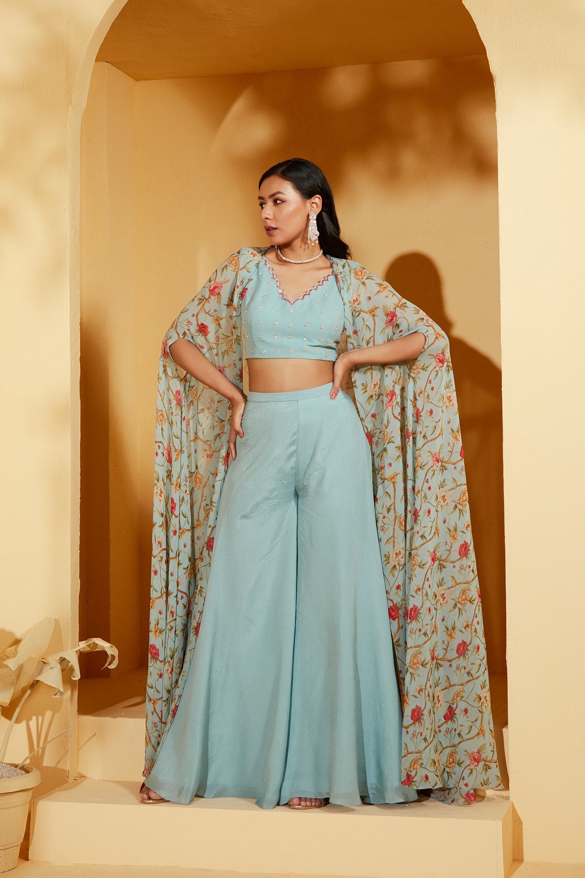 BLUE THREE PIECE CAPE SET