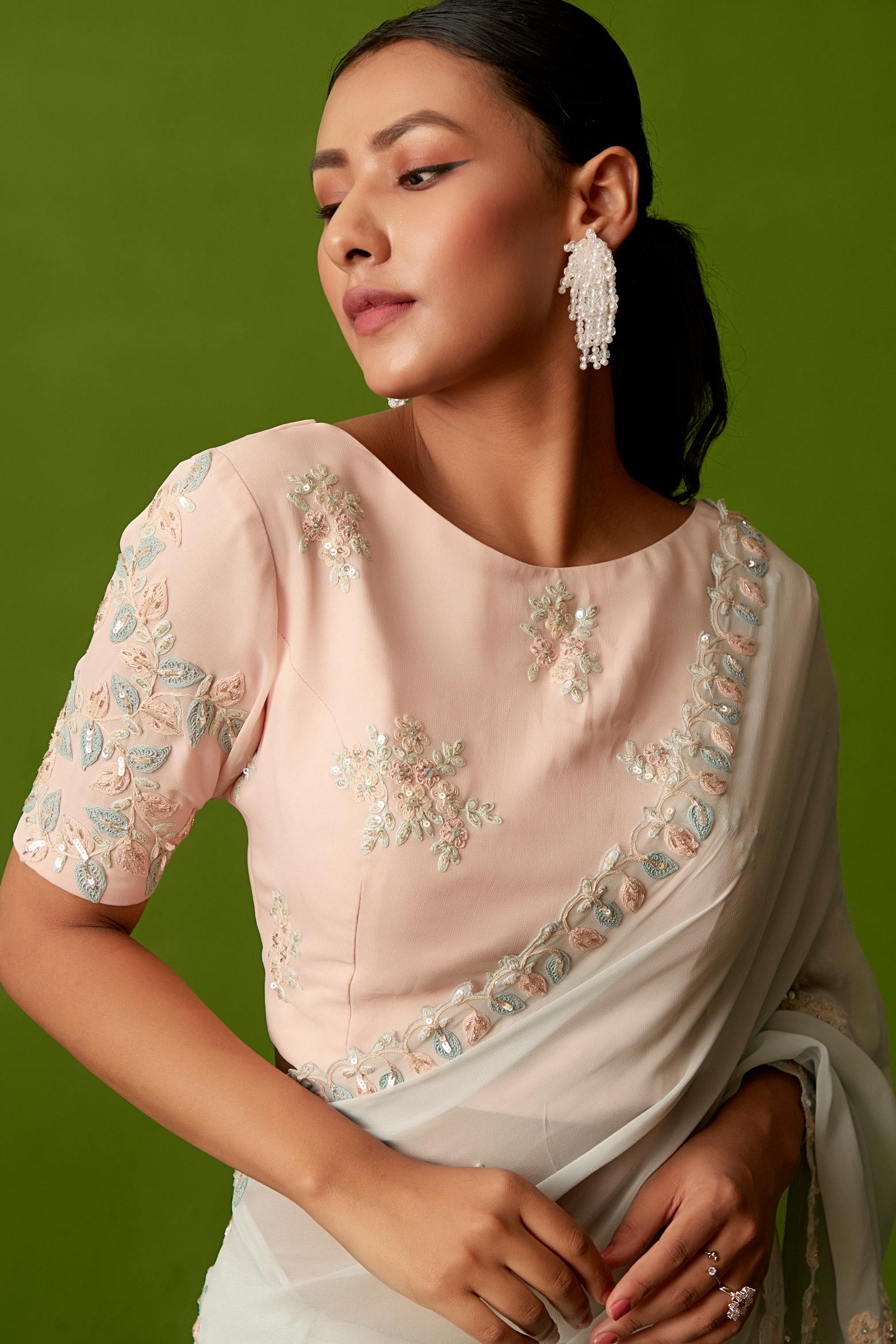 PASTEL PEACH BLUE SAREE